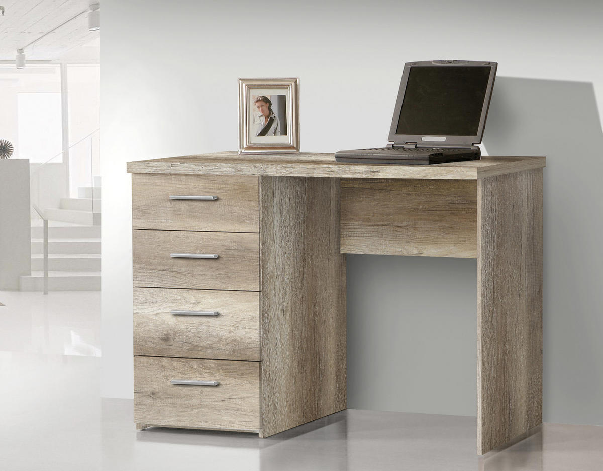 PISALNA MIZA leseni material barve hrasta  - barve hrasta/barve aluminija, Design, umetna masa/leseni material (110/76,5/60cm) - Cantus