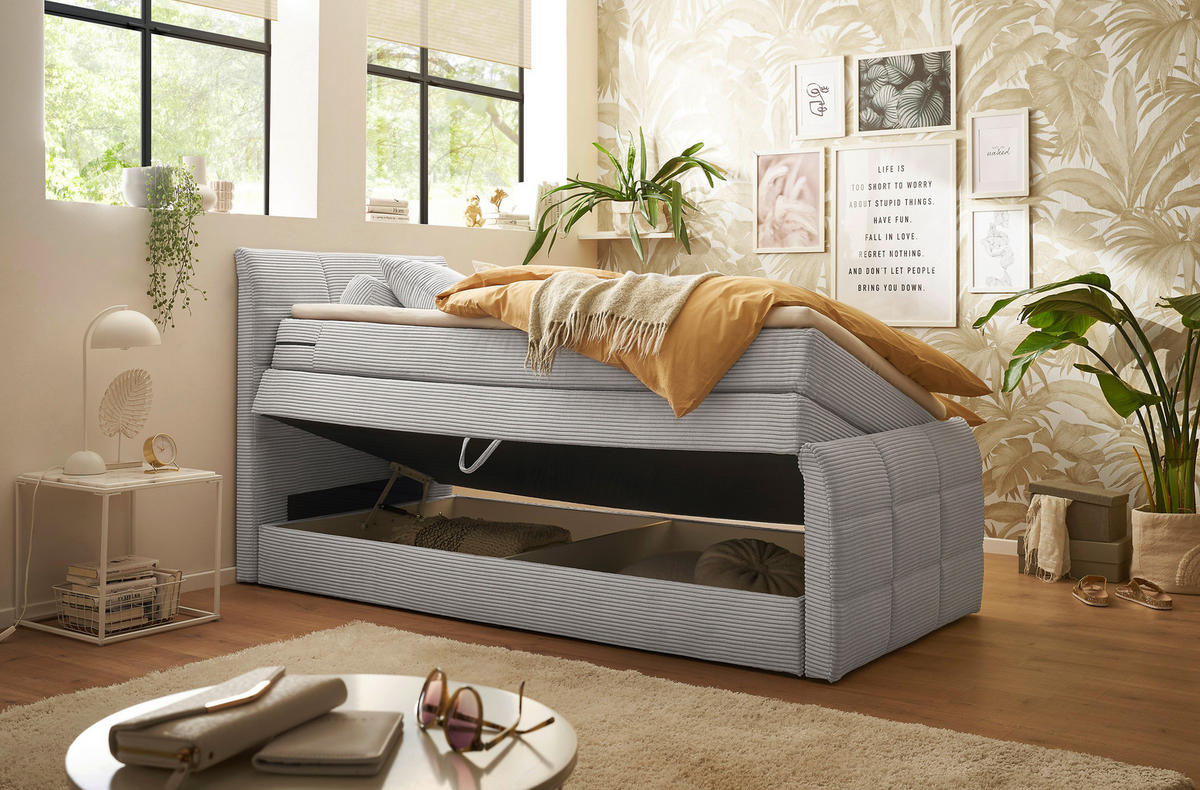 BOXSPRINGBETT 100/200 cm  in Hellgrau  - Hellgrau/Schwarz, Modern, Holzwerkstoff/Kunststoff (100/200cm) - MID.YOU