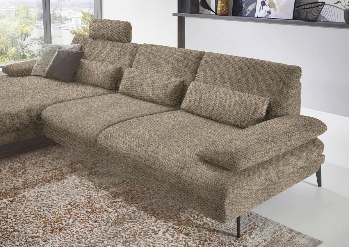 ECKSOFA in Chenille Braun, Grün  - Schwarz/Braun, Design, Textil/Metall (180/310cm) - Dieter Knoll