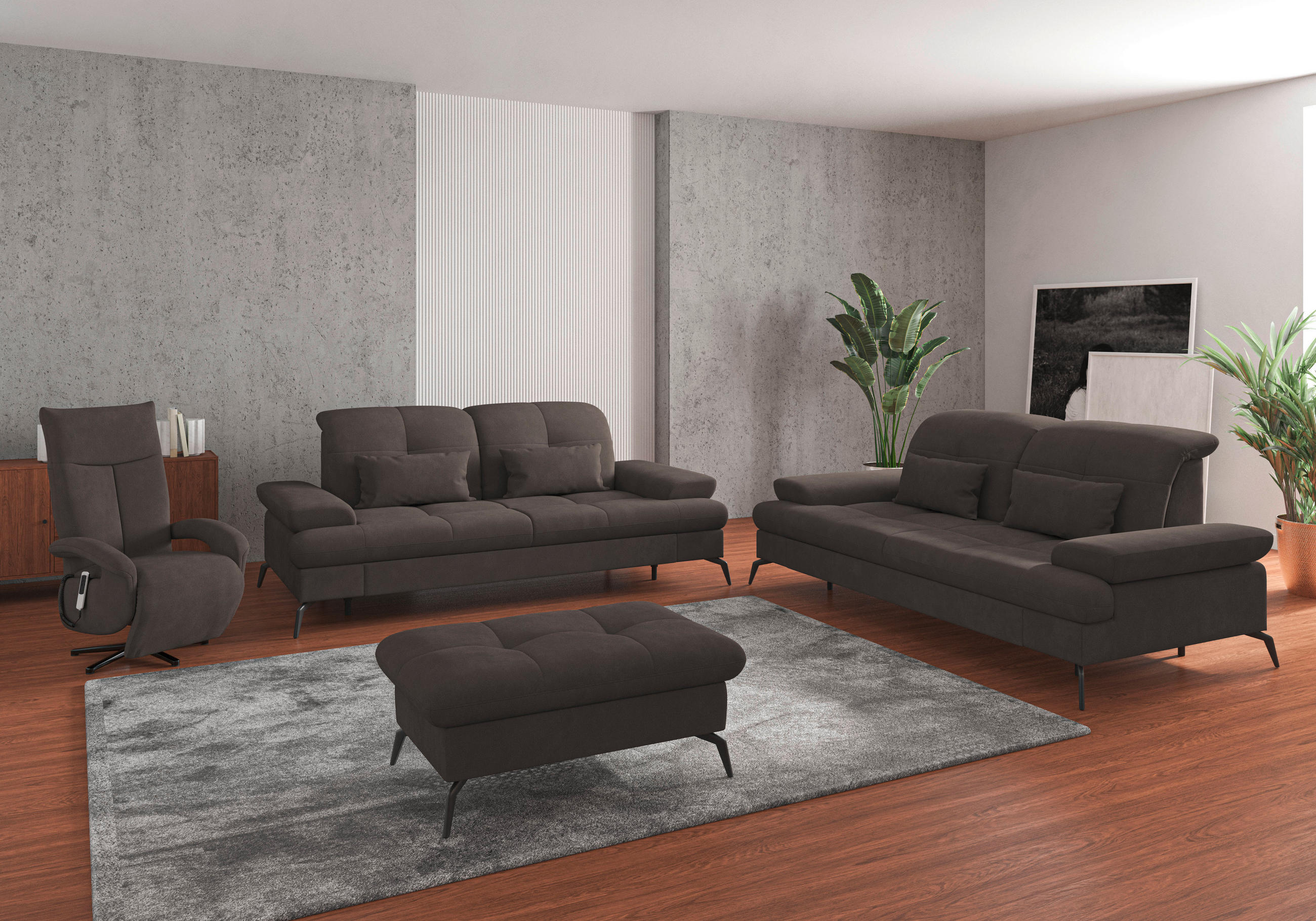 3-SITZER-SOFA Flachgewebe Graphitfarben  - Schwarz/Graphitfarben, KONVENTIONELL, Textil/Metall (212/90/122cm) - Sit & More