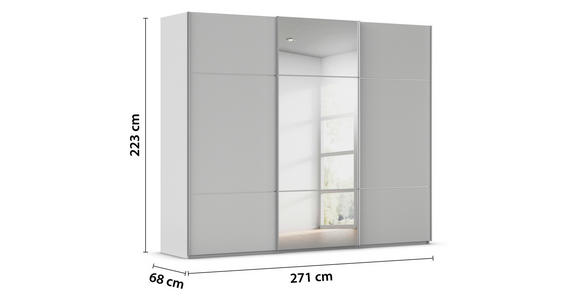 SCHWEBETÜRENSCHRANK 271/223/68 cm 3-türig Grau - Alufarben/Grau, KONVENTIONELL, Glas/Holzwerkstoff (271/223/68cm) - Novel
