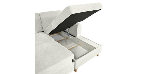 ECKSOFA Hellgrau Flachgewebe Bettkasten, Schlaffunktion, Rücken echt, Kopfstütze, Liegefläche im Originalstoff  - Buchefarben/Hellgrau, KONVENTIONELL, Holz/Textil (241/166cm) - Carryhome