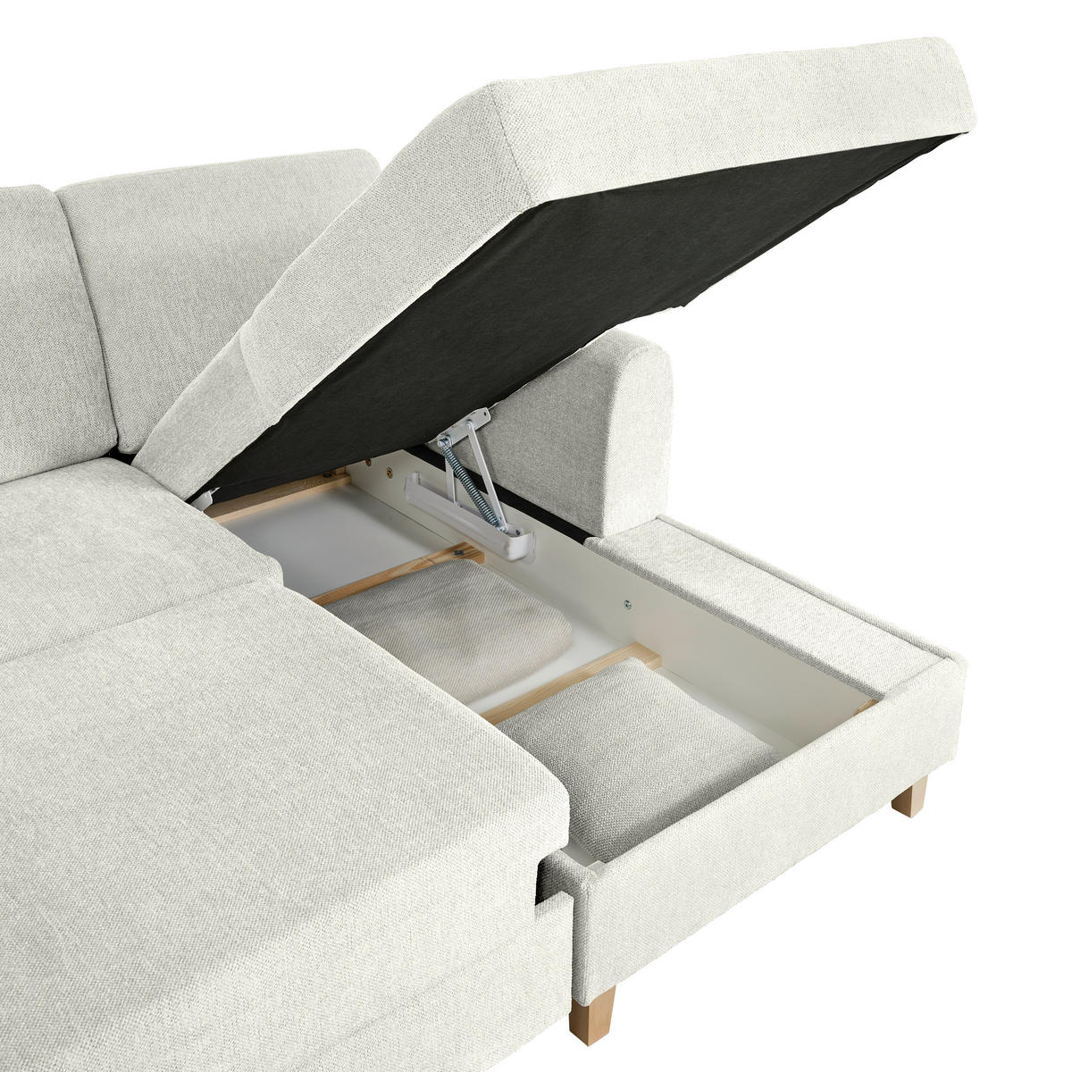 ECKSOFA Hellgrau Flachgewebe  - Buchefarben/Hellgrau, KONVENTIONELL, Holz/Textil (241/166cm) - Carryhome