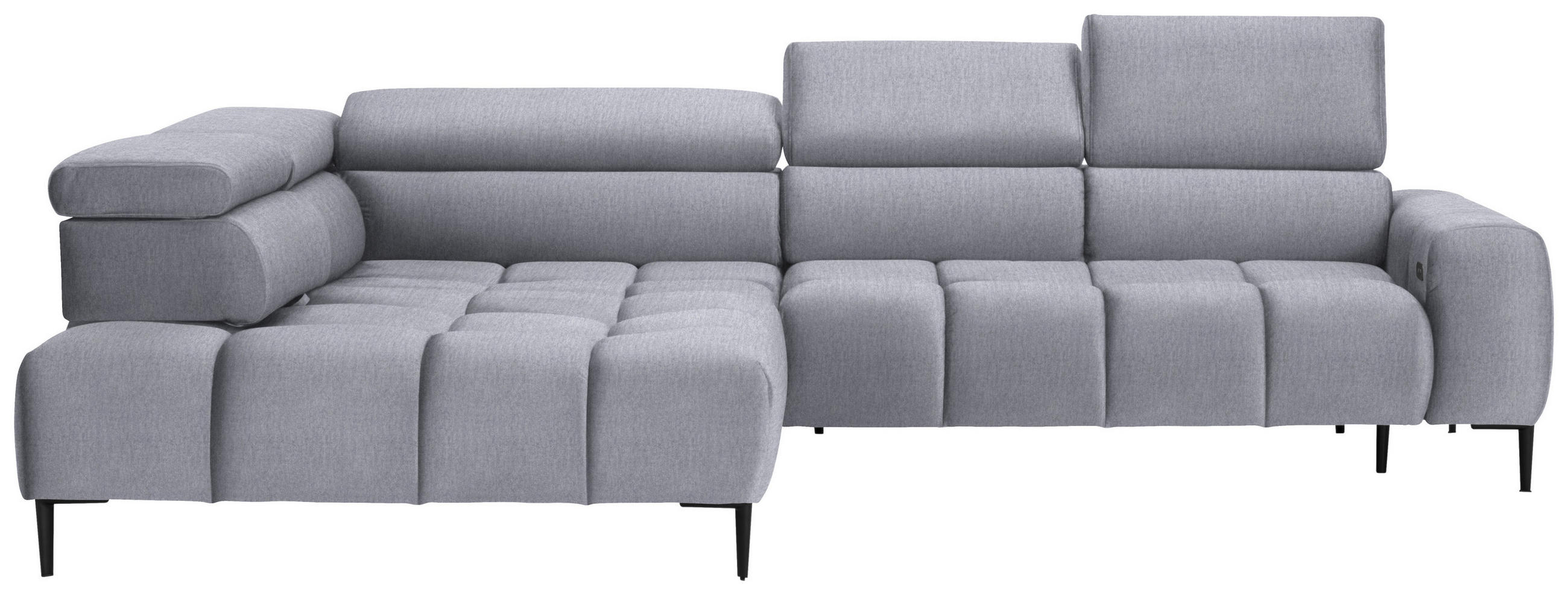 ECKSOFA Hellgrau Samt, Webstoff  - Hellgrau/Schwarz, Design, Textil/Metall (216/300cm) - Welnova