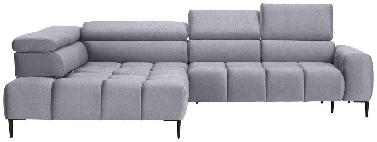 ECKSOFA Hellgrau Samt, Webstoff  - Hellgrau/Schwarz, Design, Textil/Metall (216/300cm) - Welnova
