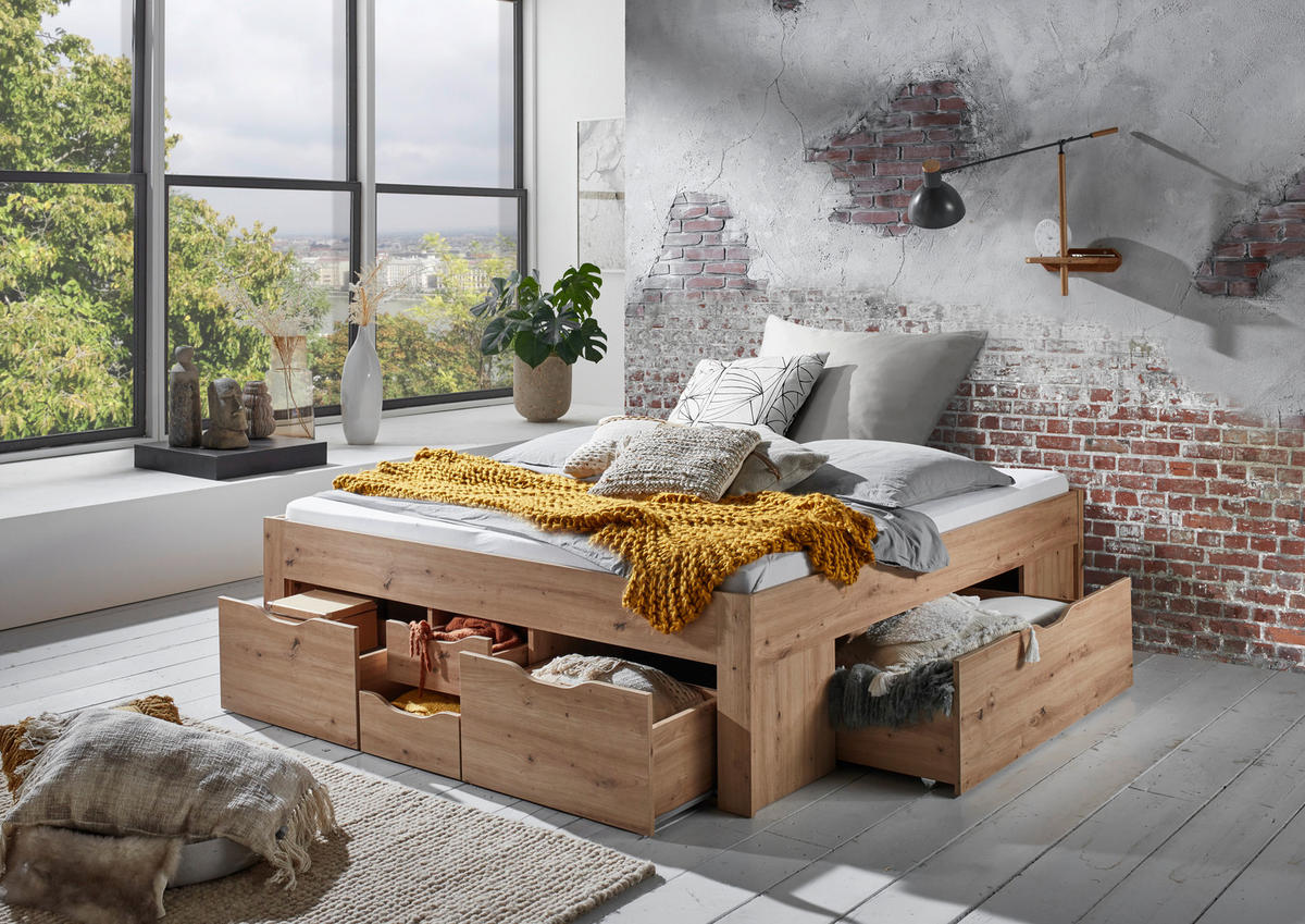 STAURAUMBETT 180/200 cm  in Eiche Artisan  - Eiche Artisan, KONVENTIONELL, Holzwerkstoff (180/200cm) - Boxxx