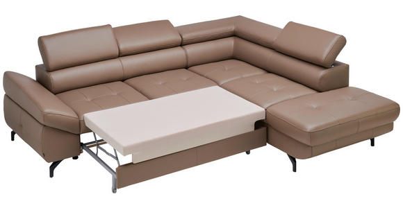 ECKSOFA in Echtleder Haselnussfarben 270/220 cm - Schwarz/Haselnussfarben, Design, Leder/Metall (270/220cm) - Novel