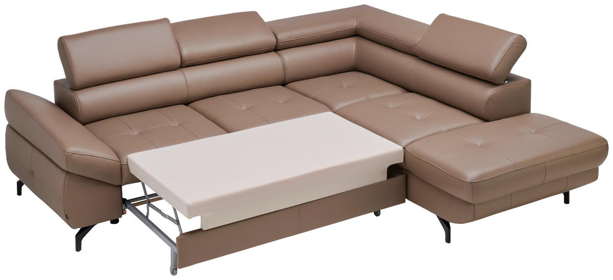 ECKSOFA in Echtleder Haselnussfarben  - Schwarz/Haselnussfarben, Design, Leder/Metall (270/220cm) - Novel