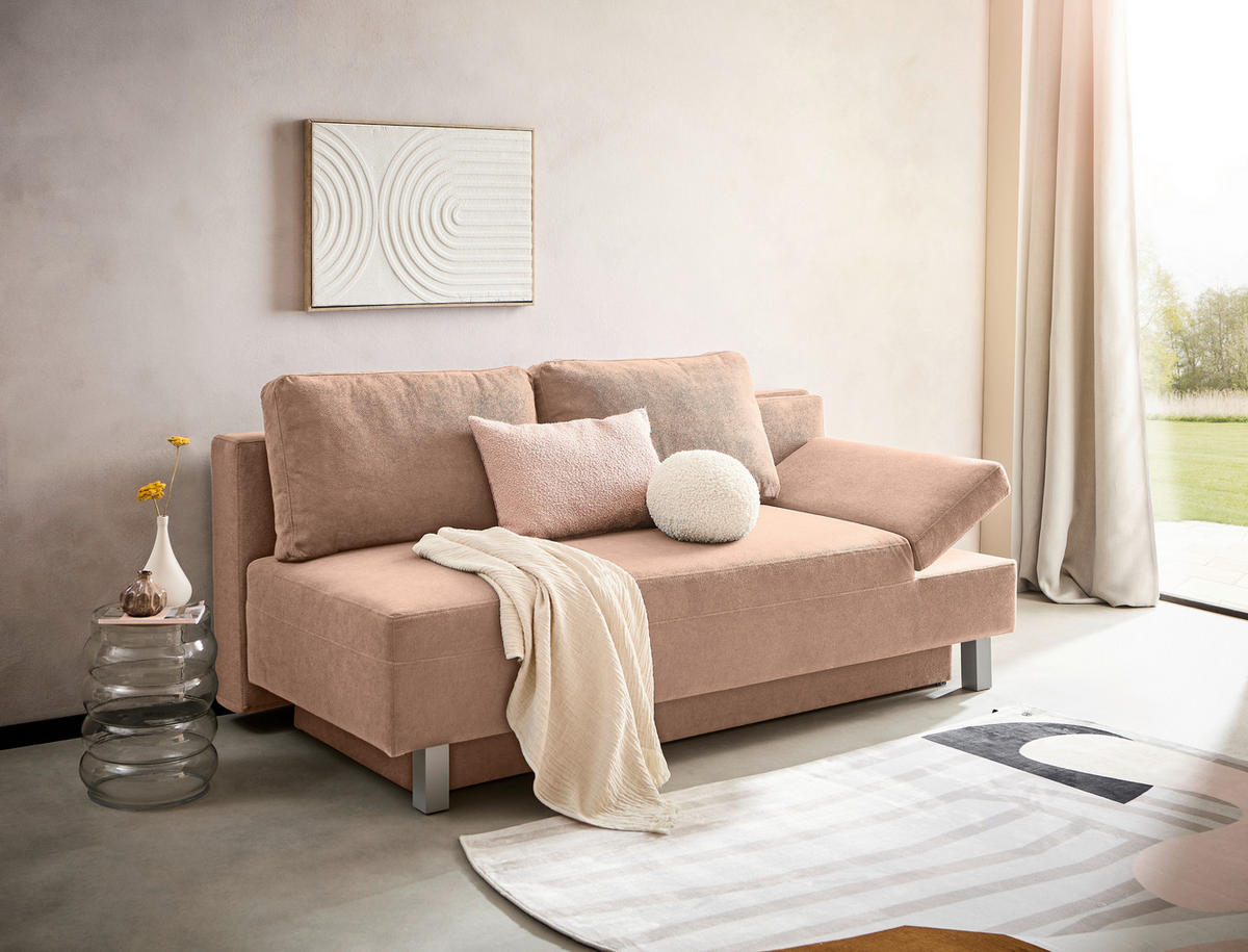 SCHLAFSOFA in Flachgewebe Altrosa  - Chromfarben/Altrosa, Design, Holz/Textil (205/77-93/99cm) - Novel