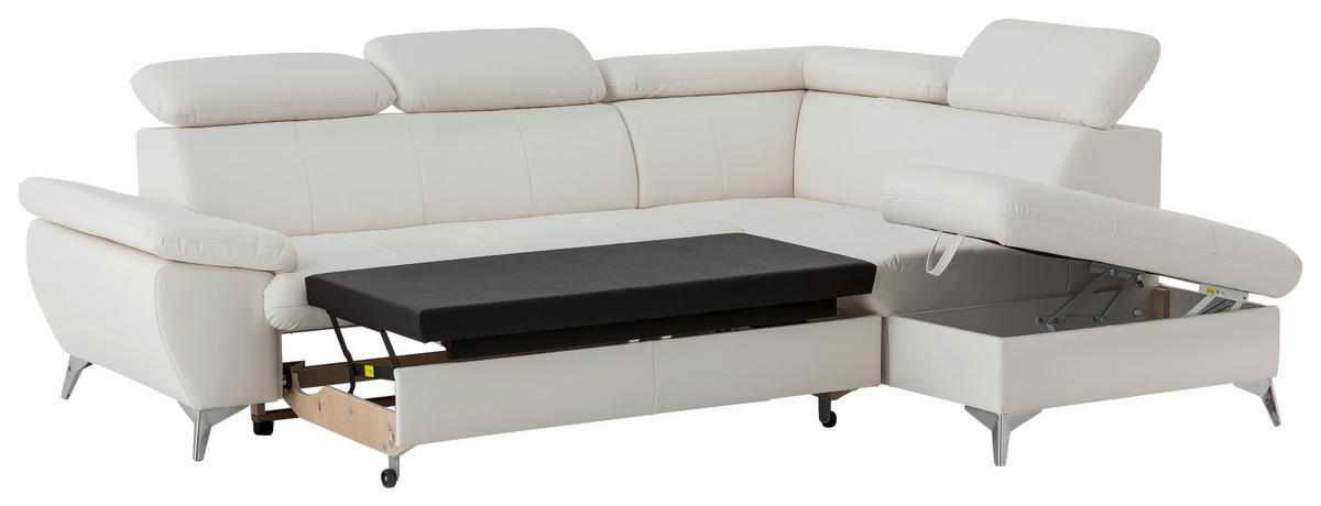 ECKSOFA in Lederlook Weiß  - Chromfarben/Weiß, KONVENTIONELL, Textil/Metall (256/209cm) - Livetastic