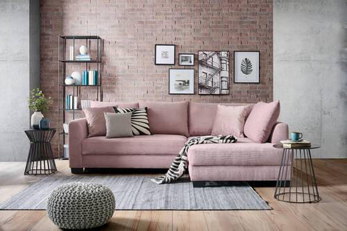 CANAPÉ D'ANGLE in Cord Rosa  - Schwarz/Rosa, Konventionell, Holz/Textil (267/181cm) - Carryhome