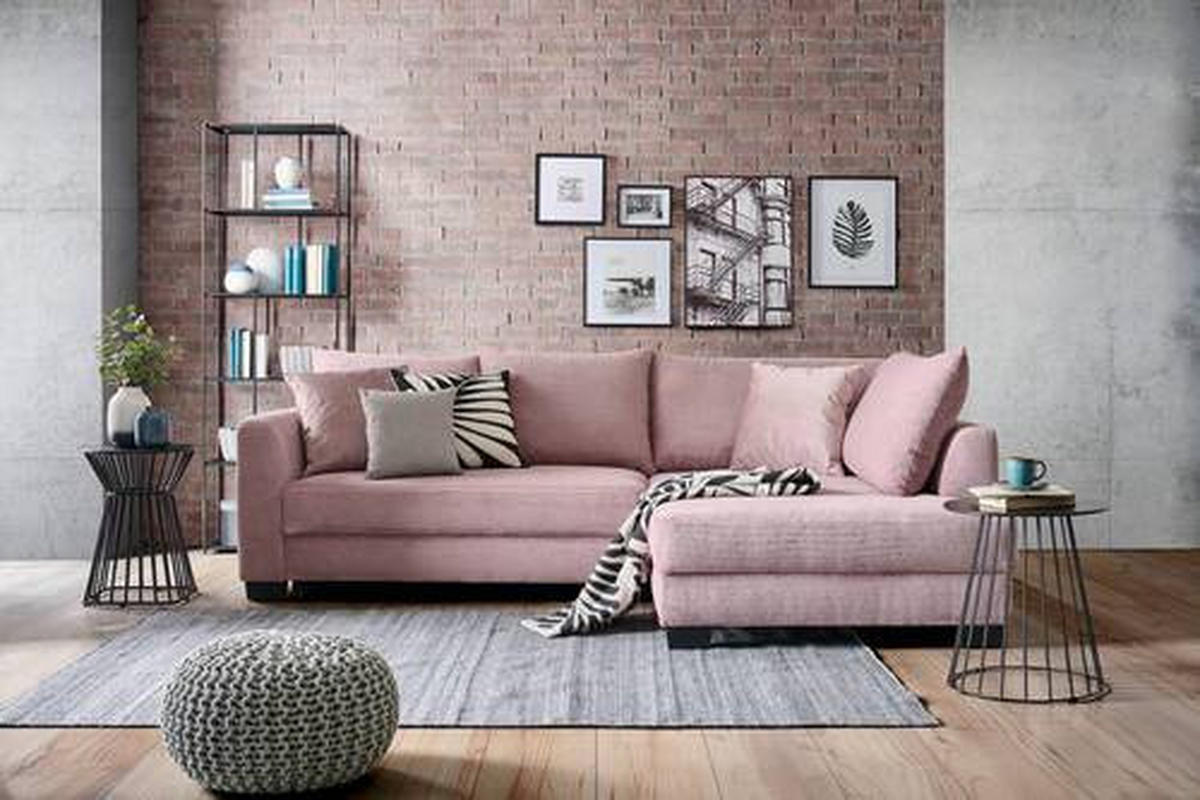 ECKSOFA Rosa Cord  - Schwarz/Rosa, KONVENTIONELL, Holz/Textil (267/181cm) - Carryhome