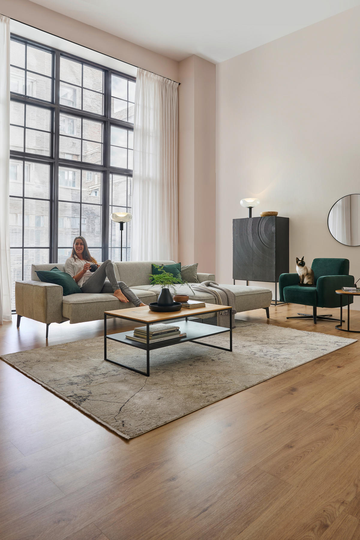 ECKSOFA in Flachgewebe Hellgrau  - Hellgrau/Schwarz, Design, Textil/Metall (285/190cm) - Johann Jakob