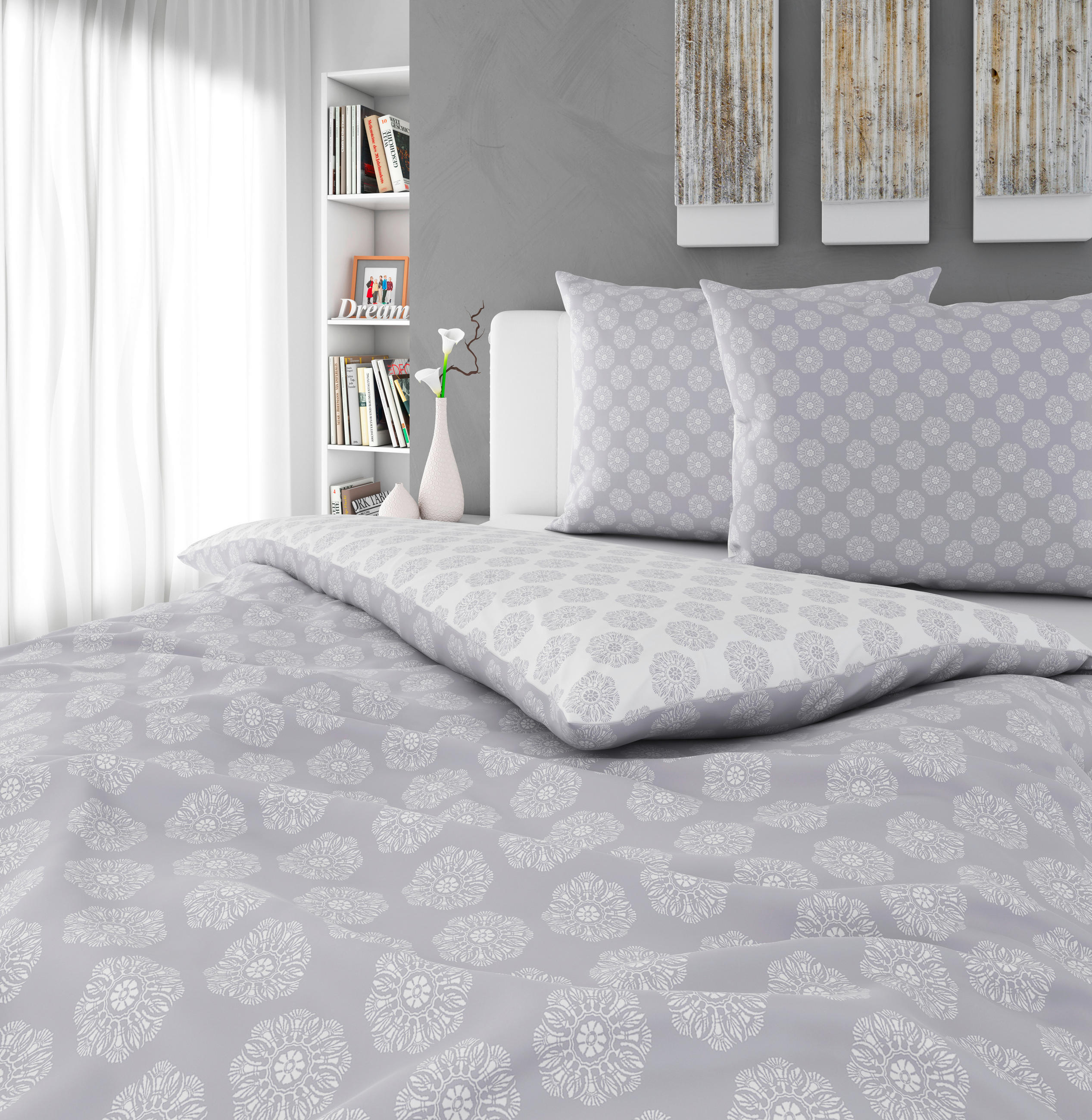 OBOJSTRANNÁ POSTEĽNÁ BIELIZEŇ, satén, sivá, 200/200 cm - sivá, Konventionell, textil (200/200cm) - Esposa