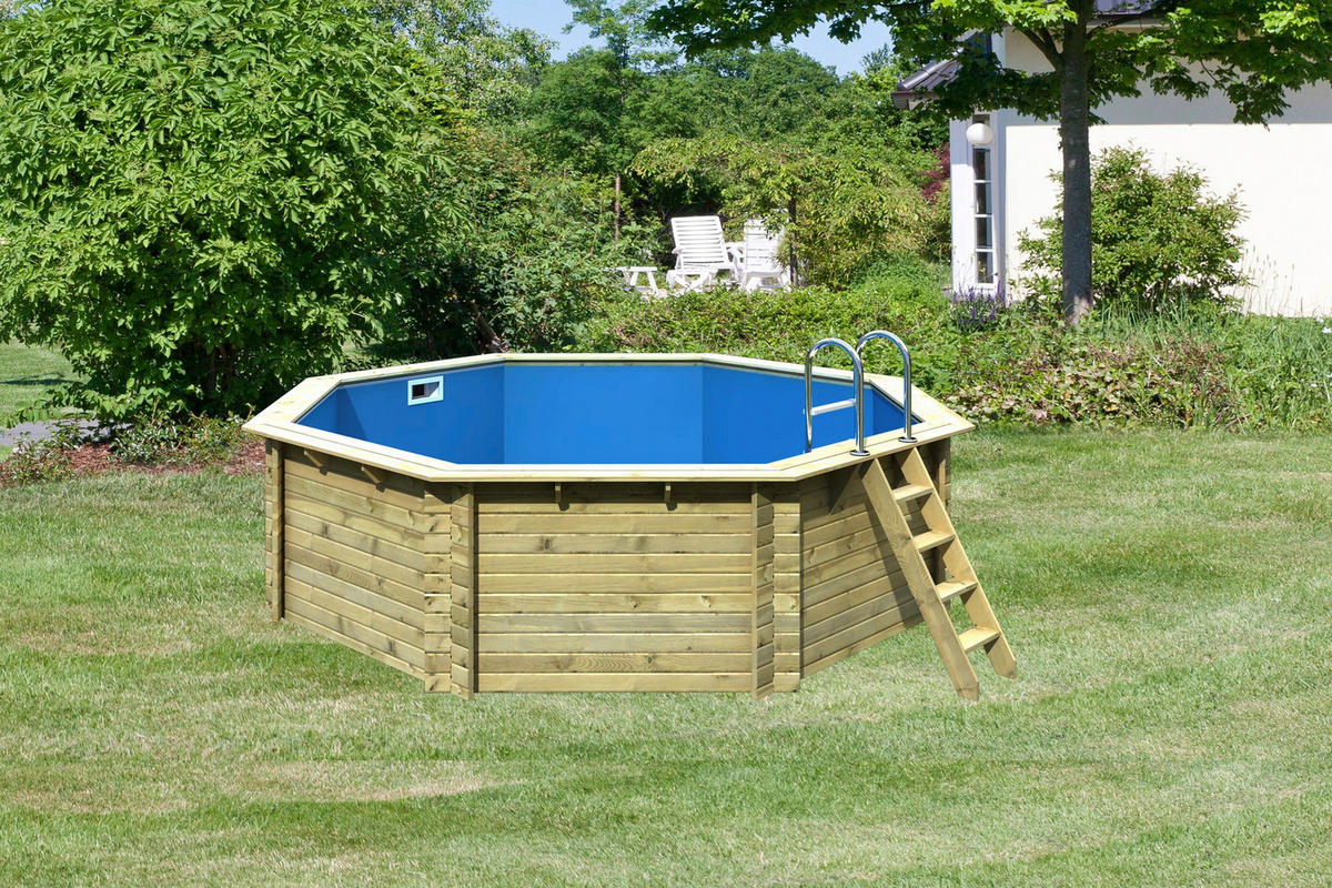 POOL-SET IBIZA 2 INKL. ZUBEHÖR 36590 470/124 cm  - Blau/Naturfarben, Basics, Holz (470/124cm) - Karibu