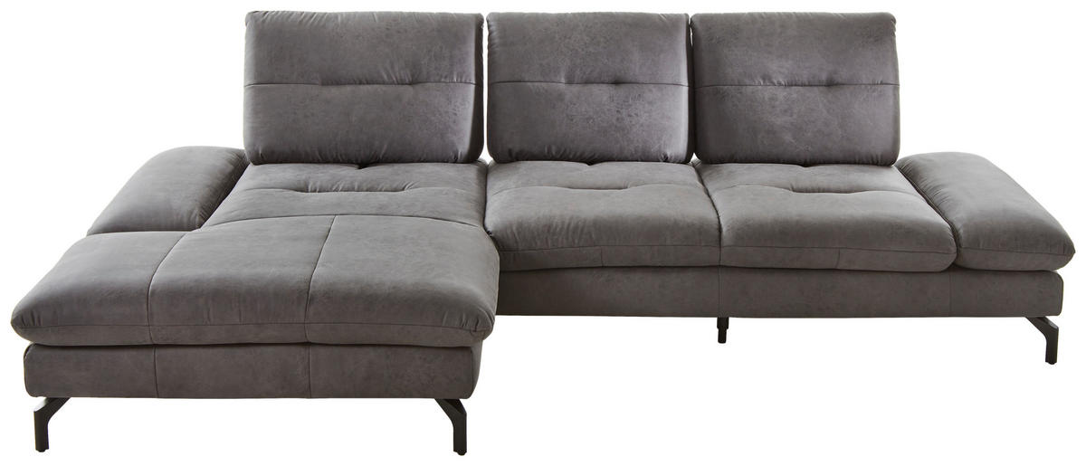 ECKSOFA Mikrofaser Dunkelgrau  - Dunkelgrau/Schwarz, Konventionell, Textil/Metall (176/284cm) - MID.YOU