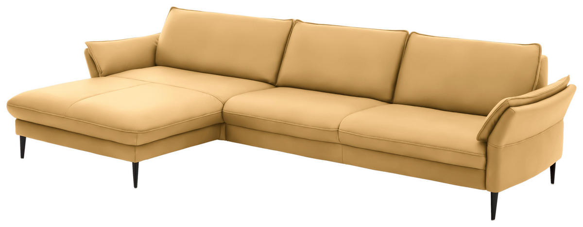 ECKSOFA in Echtleder Gelb  - Gelb/Schwarz, Design, Leder/Metall (172/334cm) - Hukla