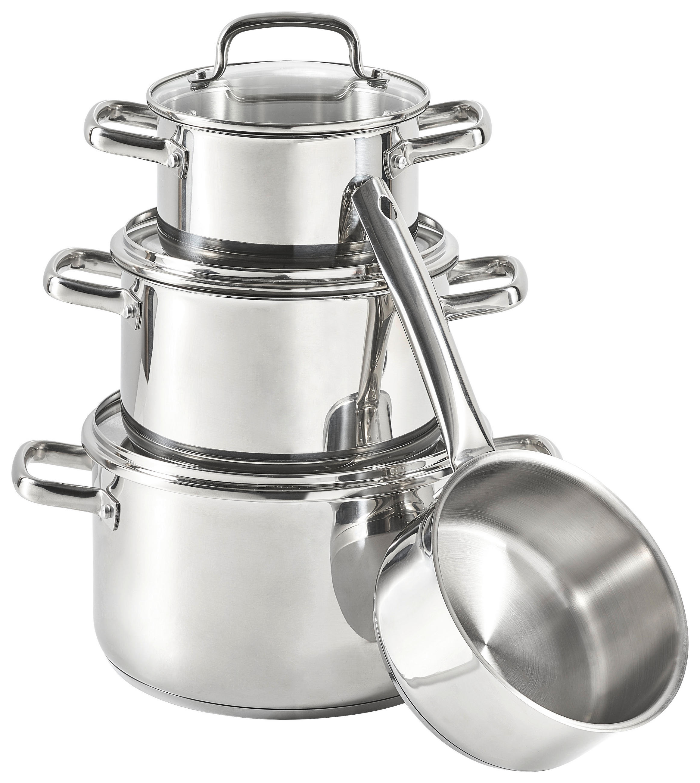 GRYT- OCH KASTRULLSET 4 delar  - klar/stålfärgad, Basics, metall/glas - Homeware Profession.