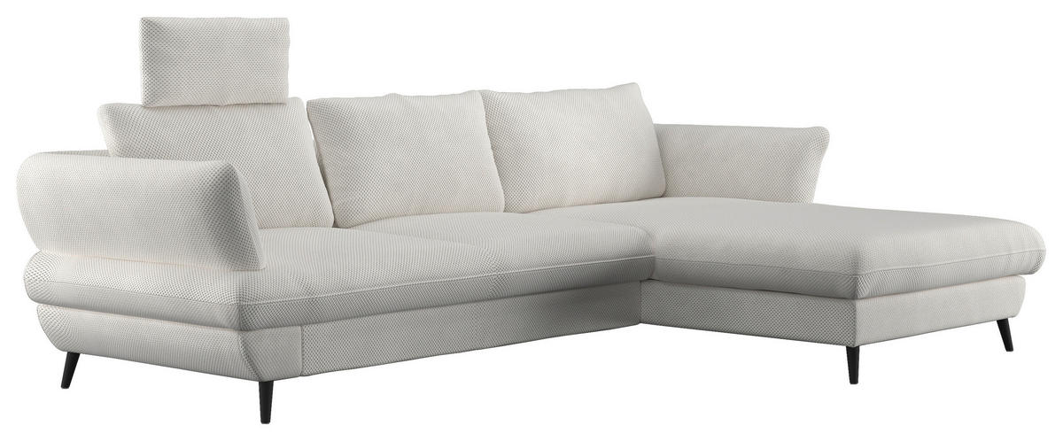 ECKSOFA in Velours Creme  - Creme/Schwarz, Design, Textil/Metall (281/181cm) - Livetastic