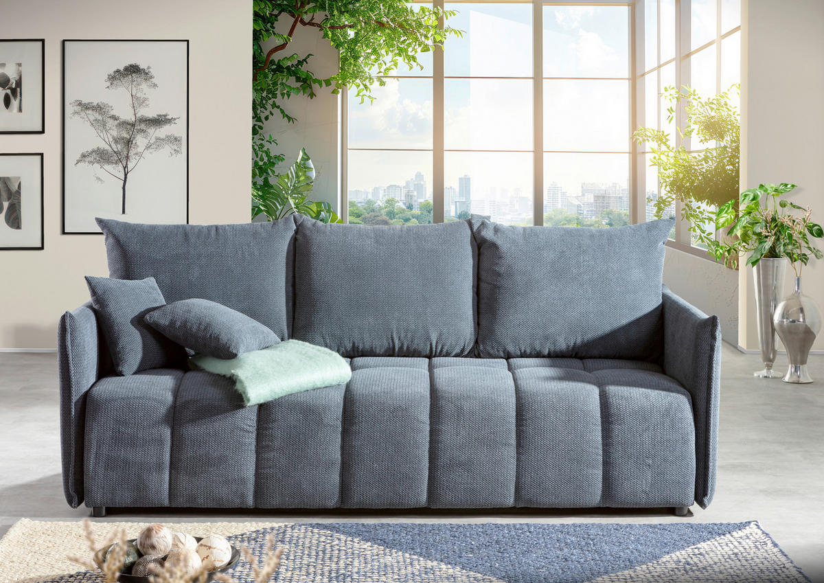 SCHLAFSOFA Plüsch Anthrazit  inkl. Zierkissen, Rückenkissen, Bettkasten, Schlaffunktion, Rücken echt, Liegefläche im Originalstoff  - Anthrazit/Schwarz, KONVENTIONELL, Kunststoff/Textil (200/73/105cm) - Carryhome
