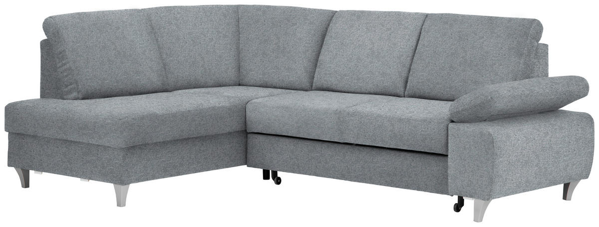 ECKSOFA in Flachgewebe Hellgrau  - Silberfarben/Hellgrau, Konventionell, Holz/Textil (186/255cm) - Cantus