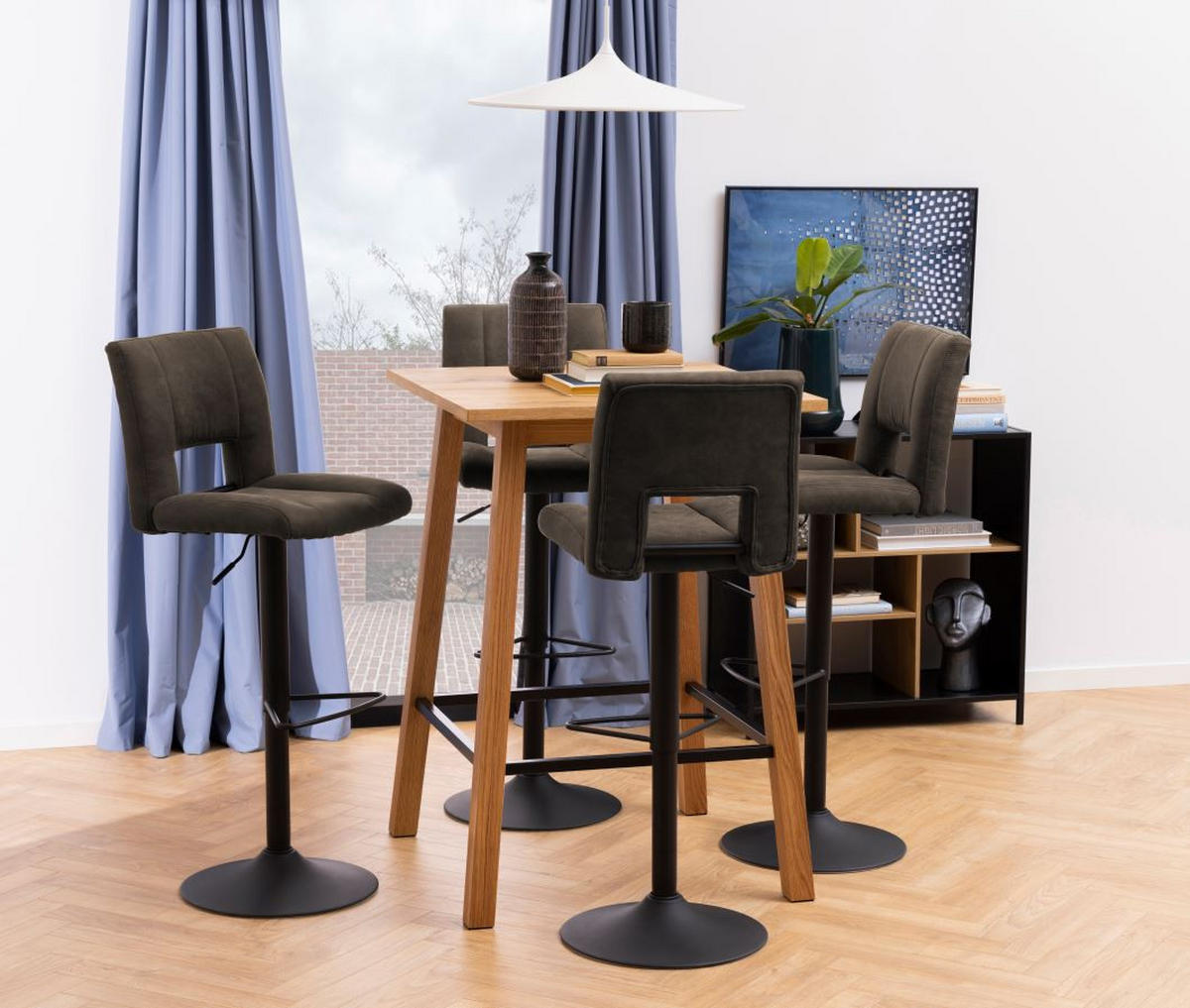 BARSKI STOL, antracit  - črna/antracit, Design, kovina/tekstil (41,5/94-115/52cm) - Hom`in
