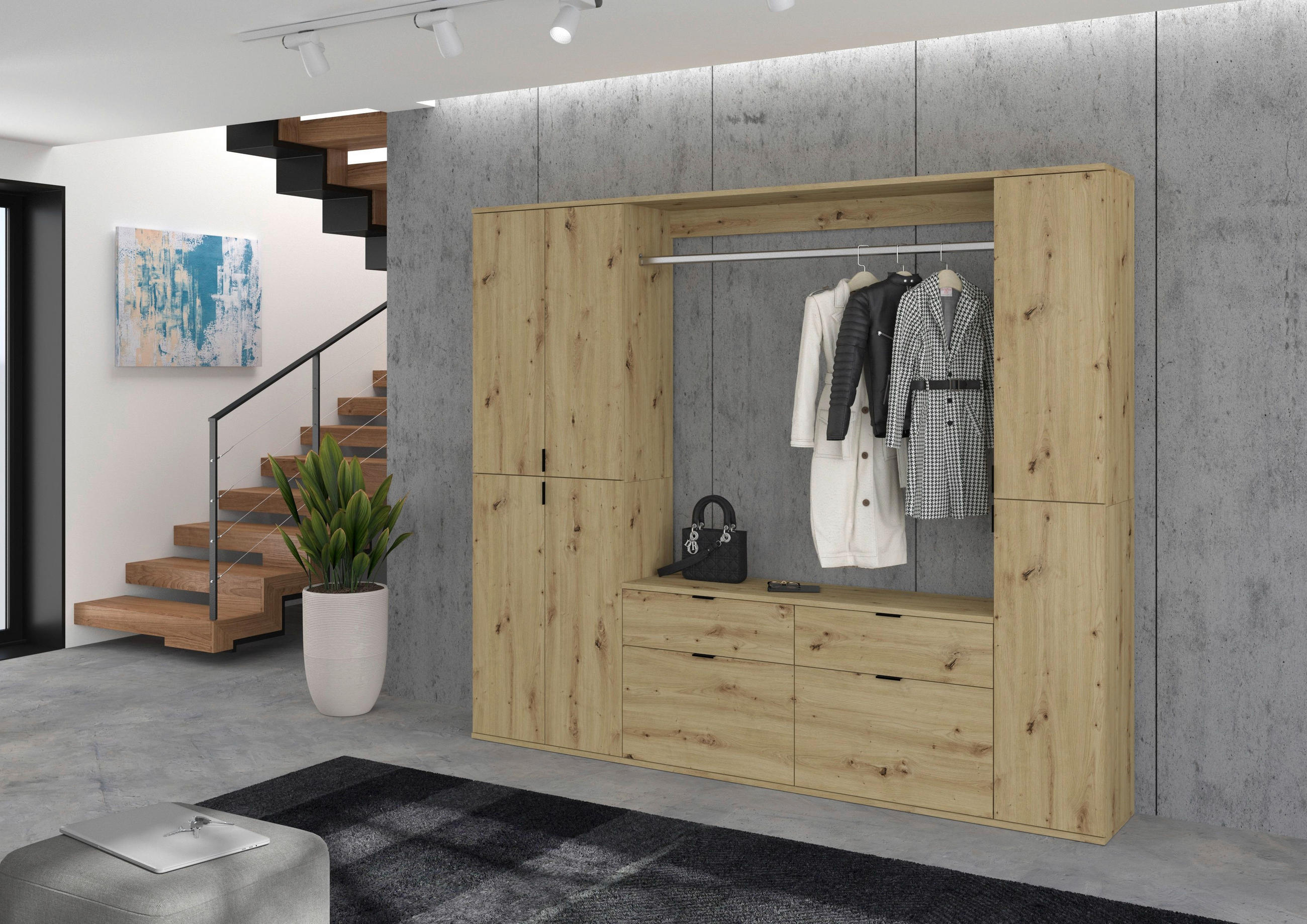 GARDEROBE 3-teilig  in 212/193/34 cm  - KONVENTIONELL, Holzwerkstoff (212/193/34cm) - MID.YOU