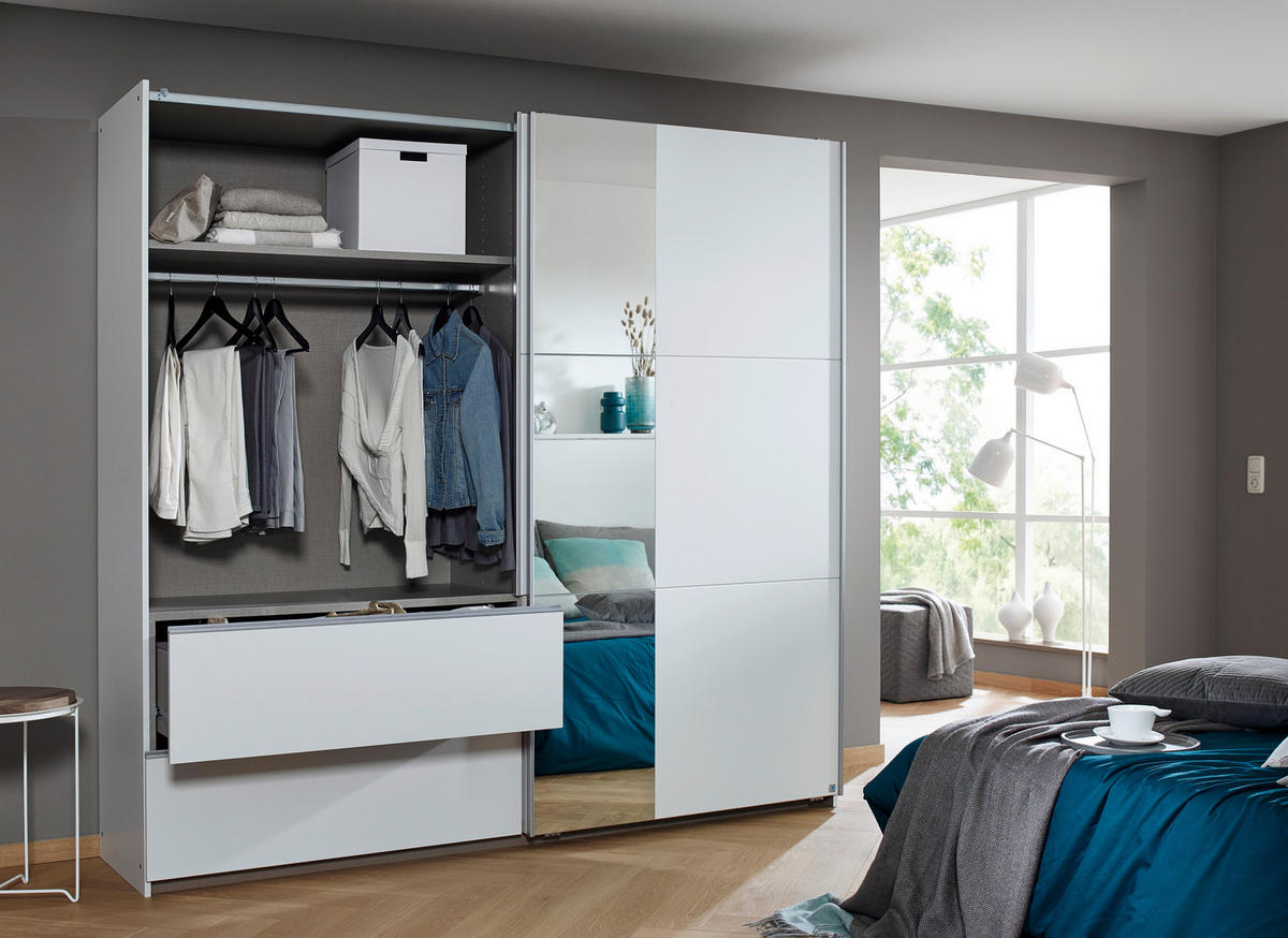 SCHWEBETÜRENSCHRANK 218/210/59 cm 2-türig Weiß  - Alufarben/Weiß, Design, Holzwerkstoff/Metall (218/210/59cm) - Rauch Möbel