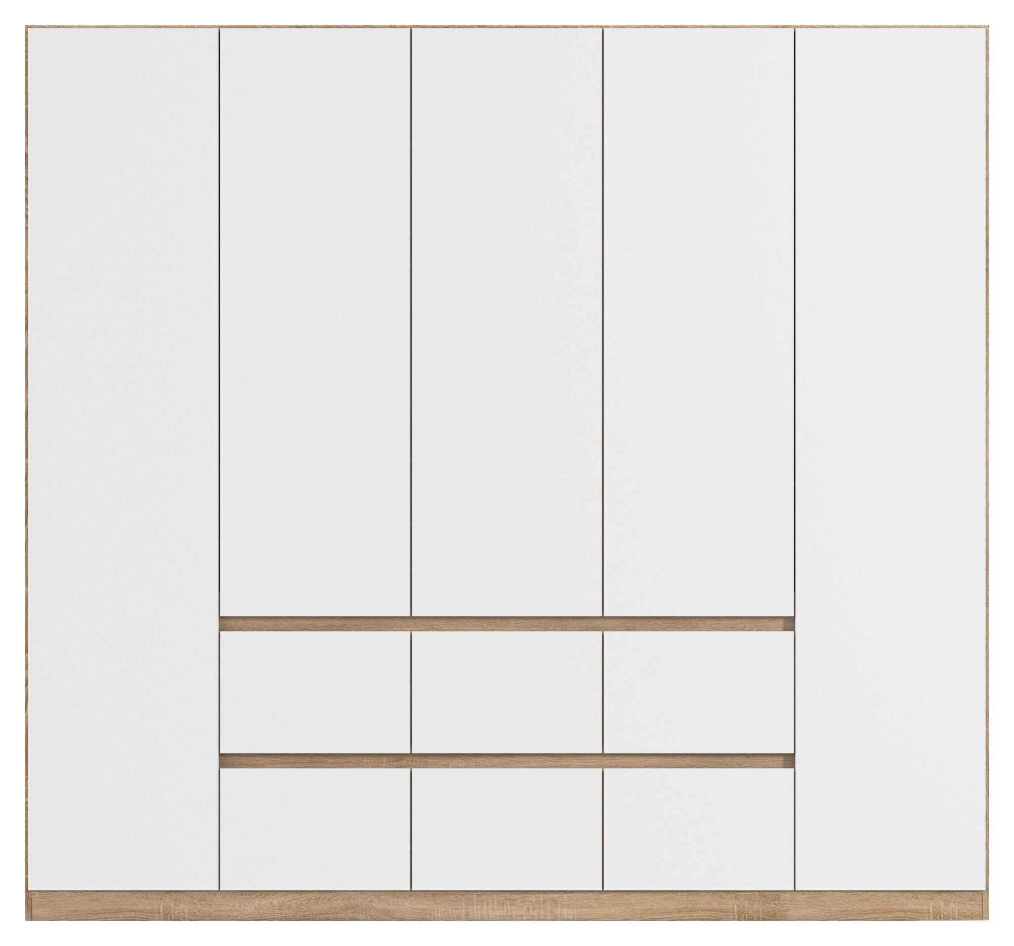 Thumbnail - Rauch Möbel Drehtürenschrank, Weiß, Eiche, Holzwerkstoff, 3 Fächer, 6 Schubladen, 226x210x54 cm, Blauer Engel, Goldenes ...