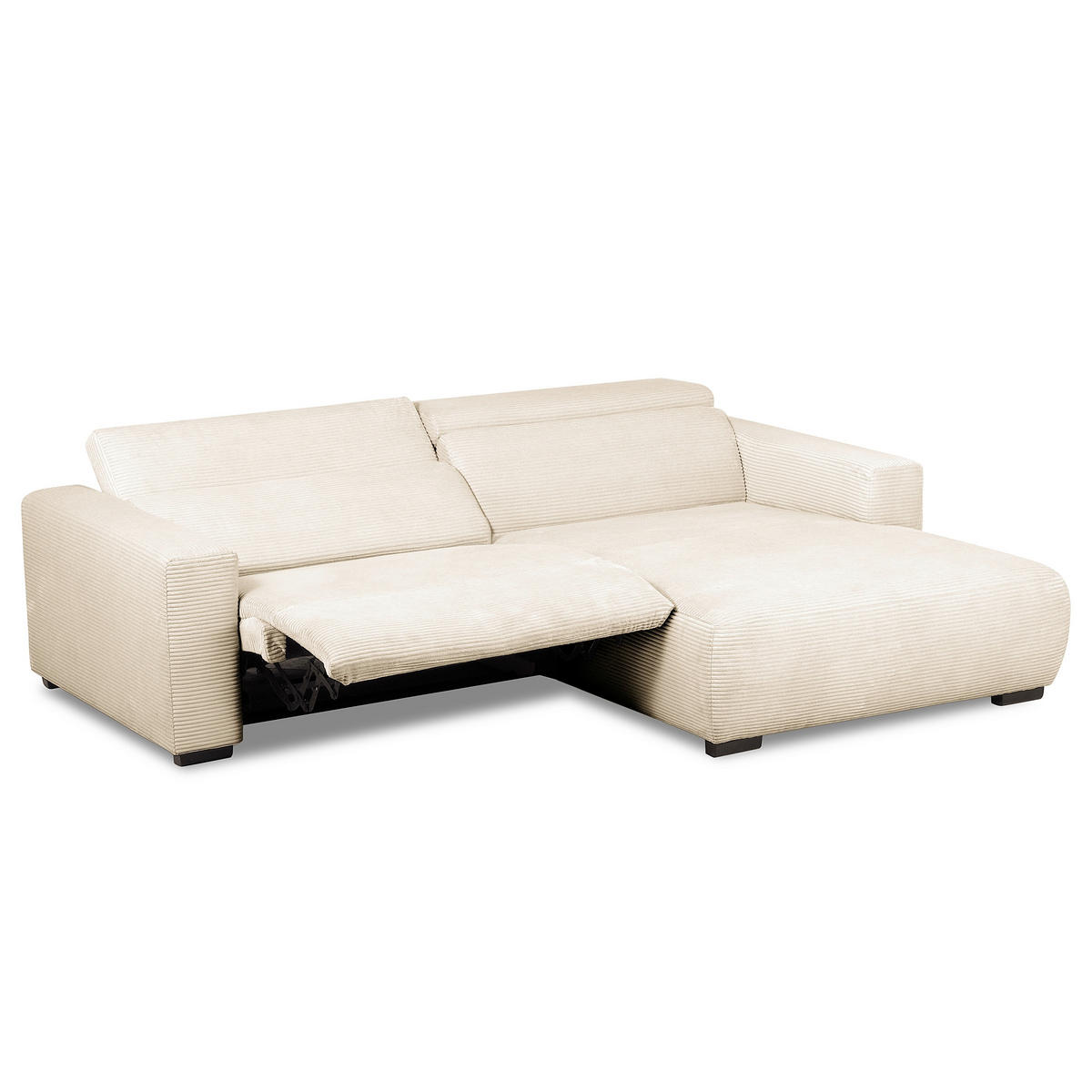 ECKSOFA RENO Beige Cord Relaxfunktion, Kopfteilverstellung  - Beige/Schwarz, Design, Kunststoff/Textil (248/184cm) - Livetastic