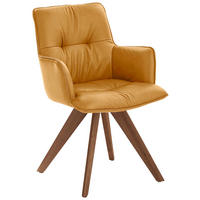 ARMLEHNSTUHL drehbar  in Echtleder pigmentiert  - Nussbaumfarben/Dunkelgelb, Design, Leder/Holz (59/89/63cm) - Dieter Knoll