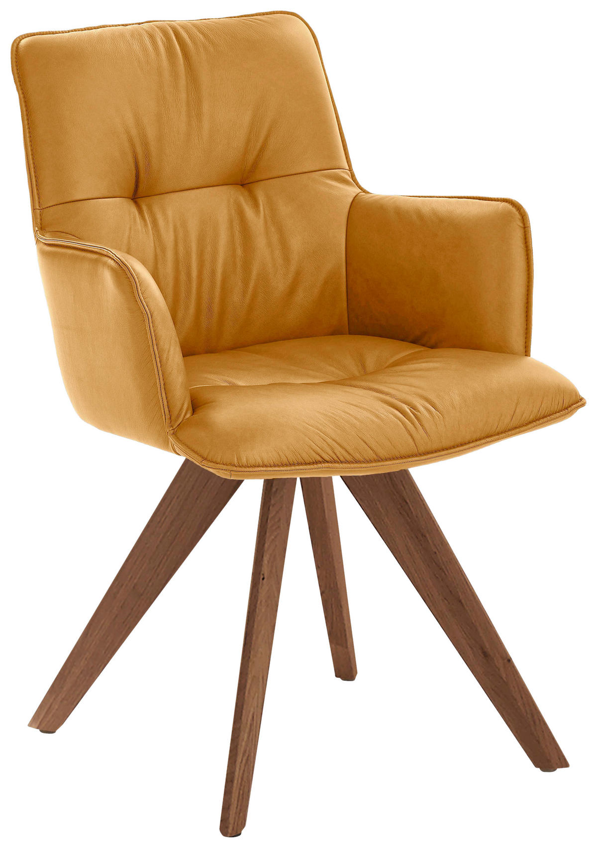 ARMLEHNSTUHL drehbar  in Echtleder pigmentiert  - Nussbaumfarben/Dunkelgelb, Design, Leder/Holz (59/89/63cm) - Dieter Knoll
