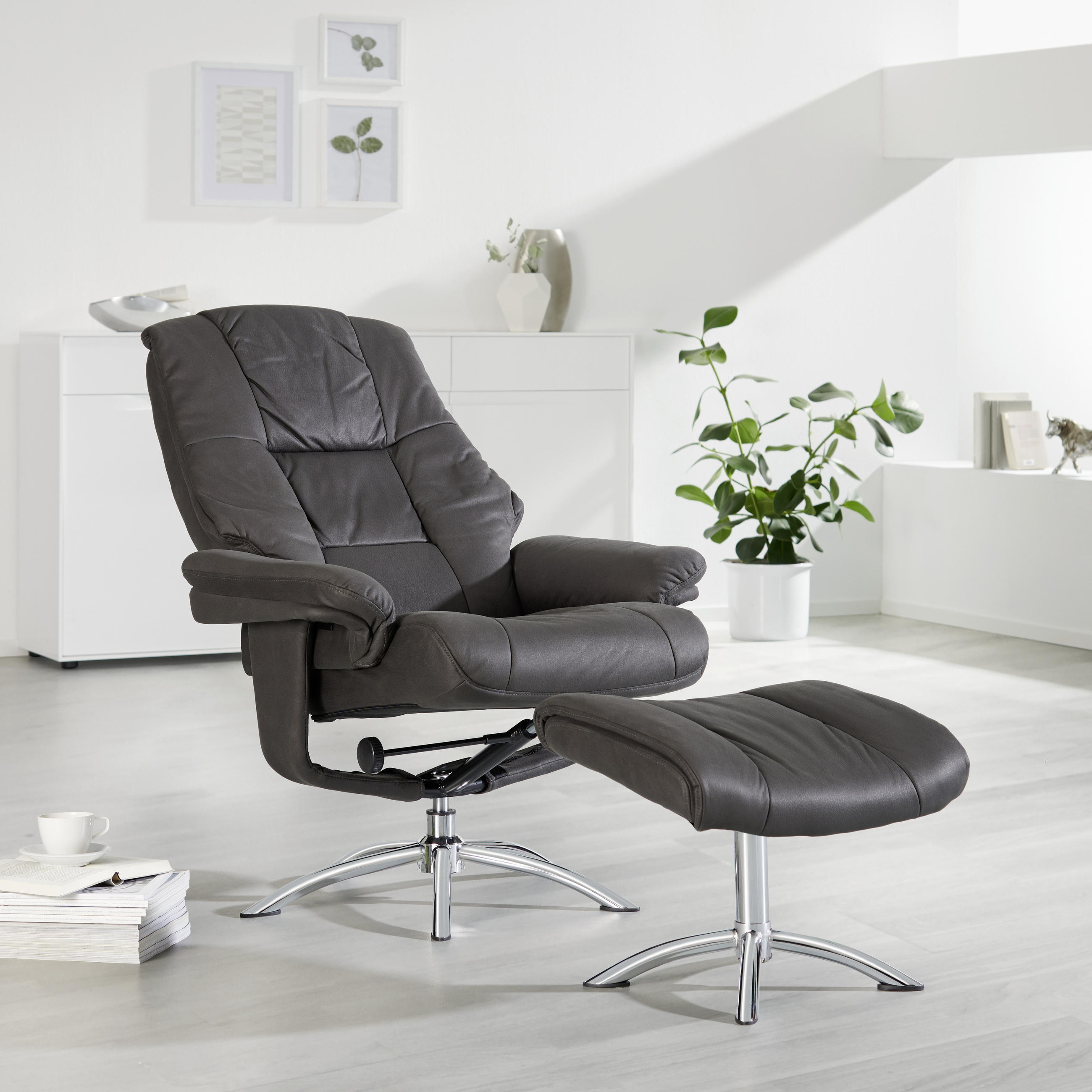 RELAXSESSELSET in Metall, Textil Anthrazit, Chromfarben  - Chromfarben/Anthrazit, Design, Textil/Metall (78/98-114/86-113cm) - Cantus