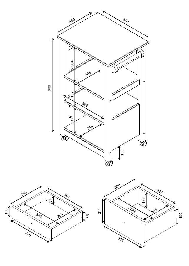 SERVIERWAGEN Kiefer massiv Braun, Grau  - Dunkelgrau/Zinkfarben, MODERN, Holz/Kunststoff (50/90,6/40cm) - Livetastic