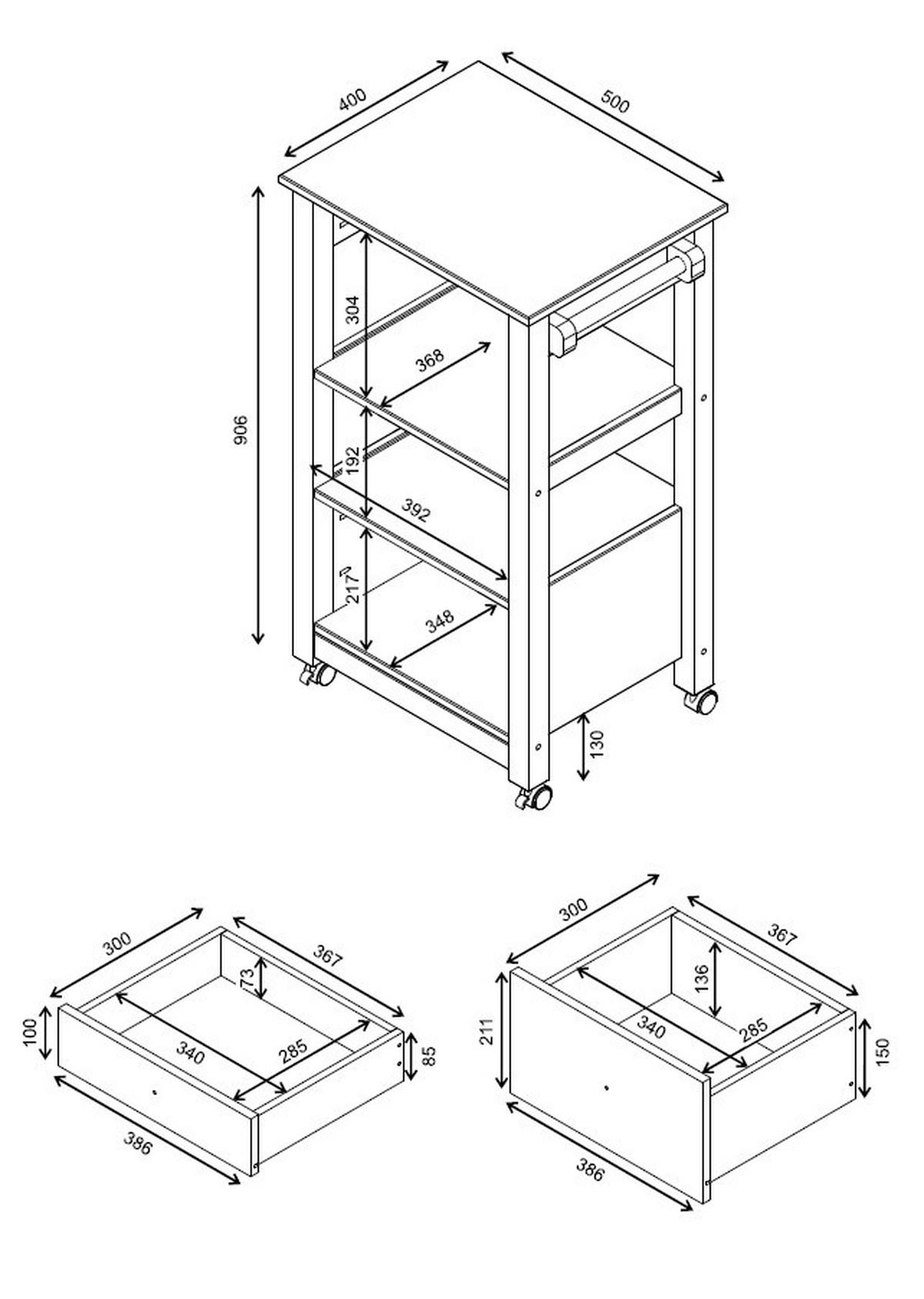 SERVIERWAGEN Kiefer massiv Braun, Grau  - Dunkelgrau/Zinkfarben, MODERN, Holz/Kunststoff (50/90,6/40cm) - Livetastic