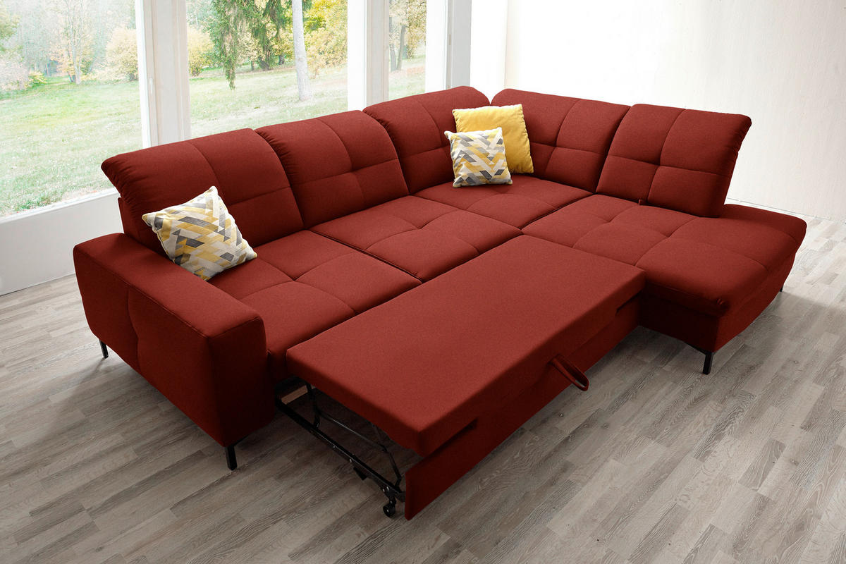 ECKSOFA in Chenille Rot  310/240 cm  - Rot/Schwarz, Design, Textil/Metall (310/240cm) - Xora