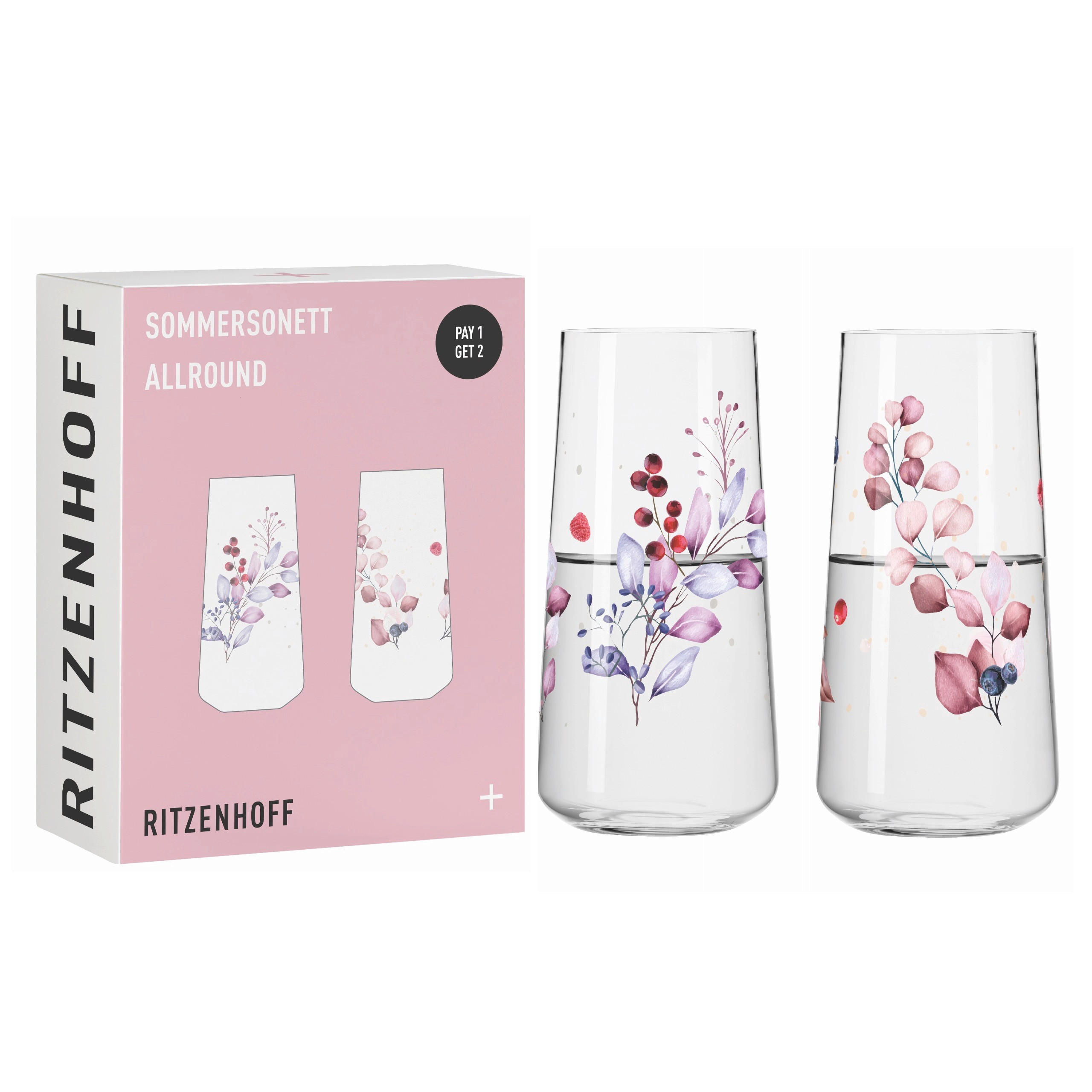 LONGDRINKGLAS Sommersonett 614 ml 2-teilig  - Pink/Lila, LIFESTYLE, Glas (614ml) - Ritzenhoff