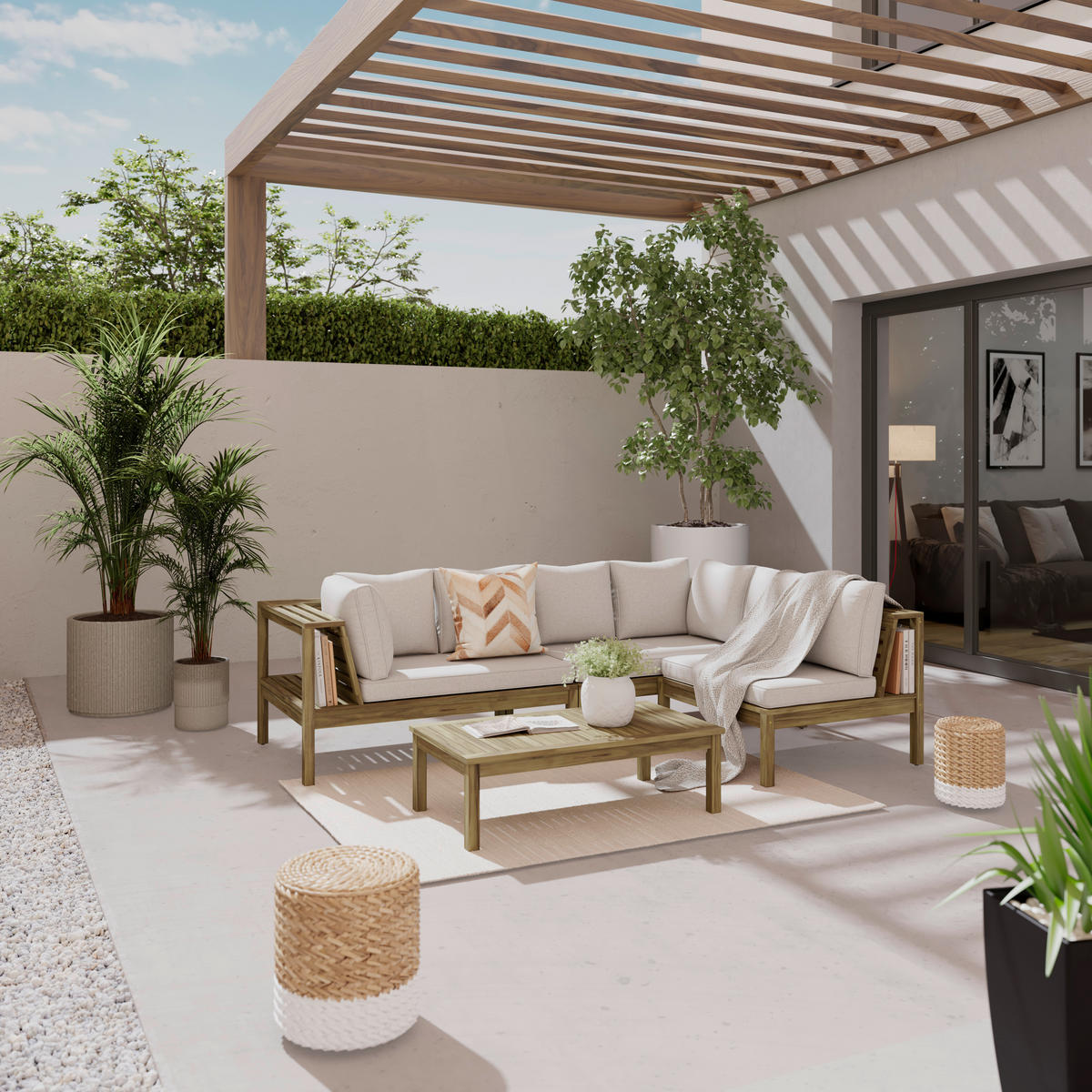 LOUNGEGARNITUR  240/160 cm   - Akaziefarben/Grau, Modern, Holz/Kunststoff (240/160cm) - Gardenson