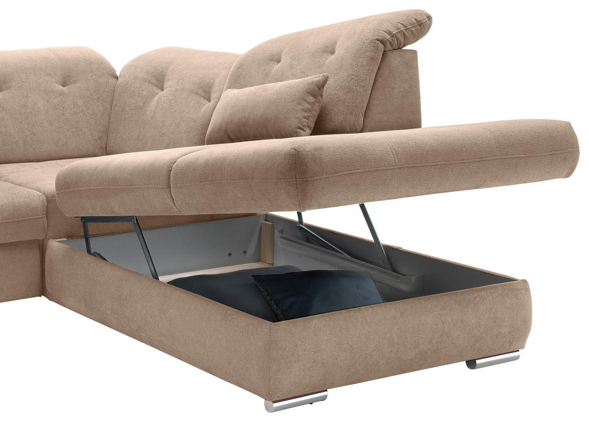 ECKSOFA in Chenille Hellbraun  - Chromfarben/Hellbraun, Modern, Textil/Metall (280/254cm) - Livetastic