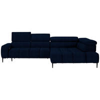 ECKSOFA in Samt, Webstoff Dunkelblau  300/216 cm  - Schwarz/Dunkelblau, Design, Textil/Metall (300/216cm) - Welnova