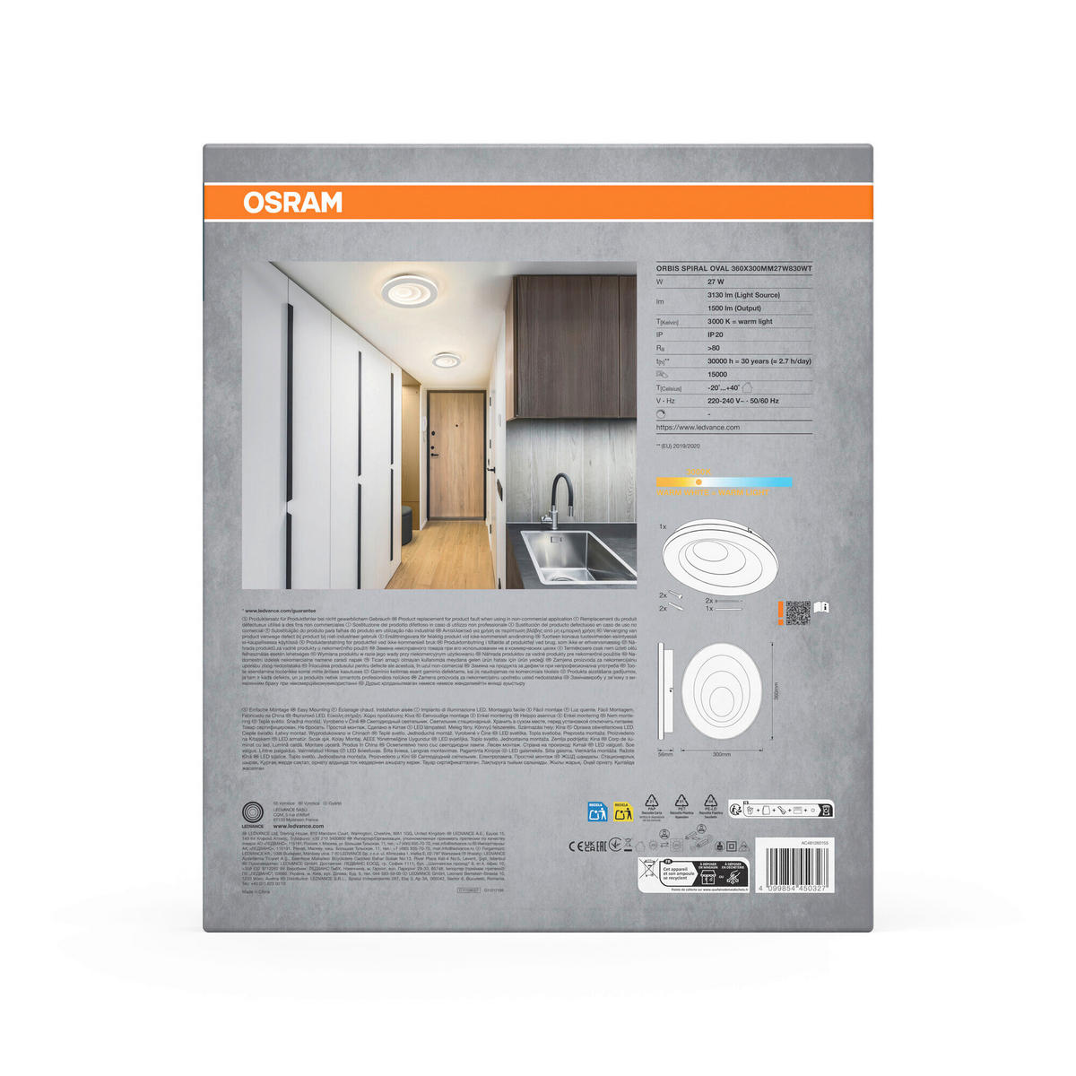 LED-DECKENLEUCHTE Orbis Spiral Oval 36/30/5,6 cm   - Weiß, Design, Kunststoff/Metall (36/30/5,6cm) - Osram