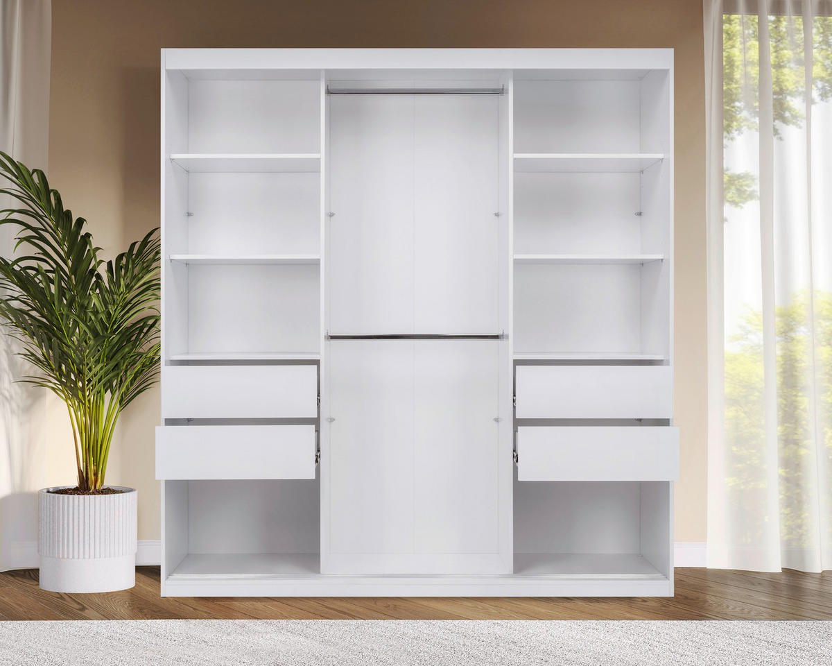 SCHIEBETÜRENSCHRANK 200/215/59,5 cm 3-türig  - Schwarz/Weiß, MODERN, Holzwerkstoff/Metall (200/215/59,5cm) - MID.YOU