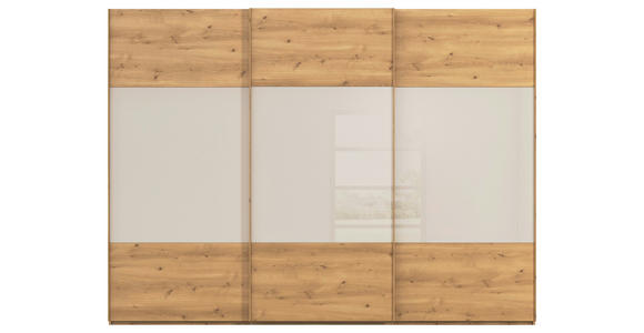 SCHWEBETÜRENSCHRANK  in Eichefarben, Champagner  - Champagner/Eichefarben, KONVENTIONELL, Glas/Holz (301/223/68cm) - Novel