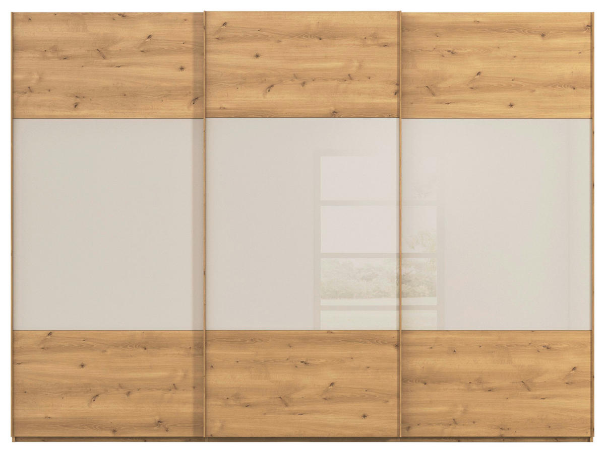 SCHWEBETÜRENSCHRANK  in Eichefarben, Champagner  - Champagner/Eichefarben, KONVENTIONELL, Glas/Holz (301/223/68cm) - Novel