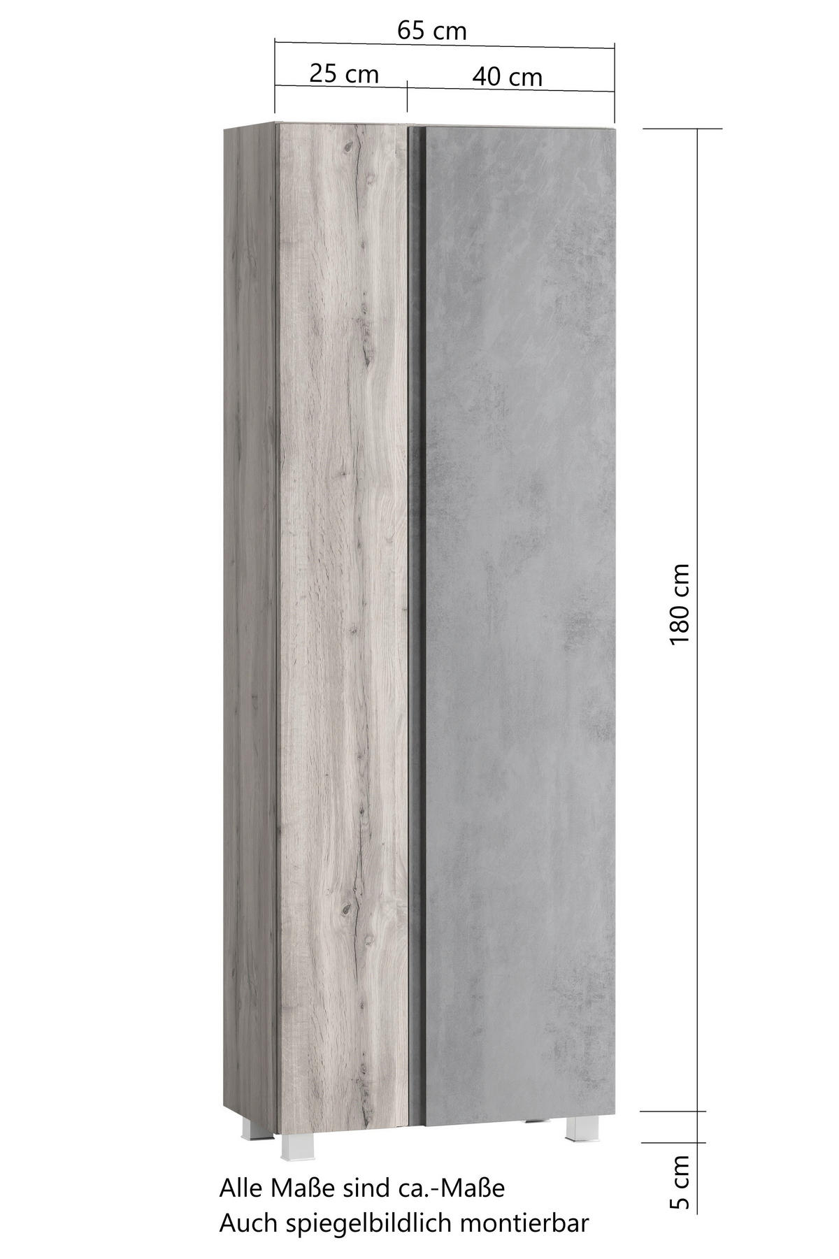 HOCHSCHRANK 65/180/35 cm  - Eiche Wotan/Grau, MODERN, Holzwerkstoff (65/180/35cm) - Held
