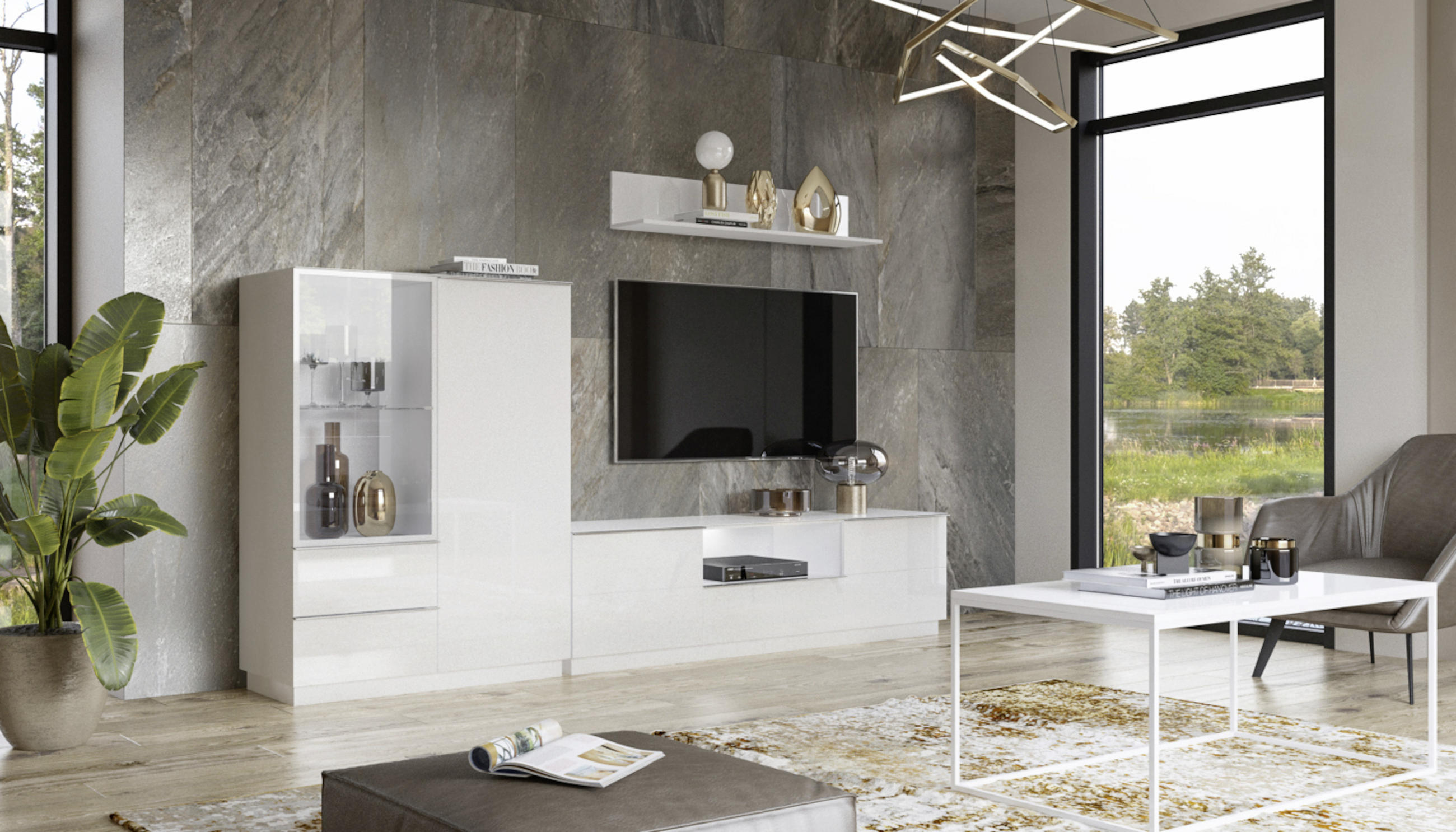 TV-ELEM 180/50/48 cm  - fehér, faalapú anyag/Üveg (180/50/48cm) - Venda