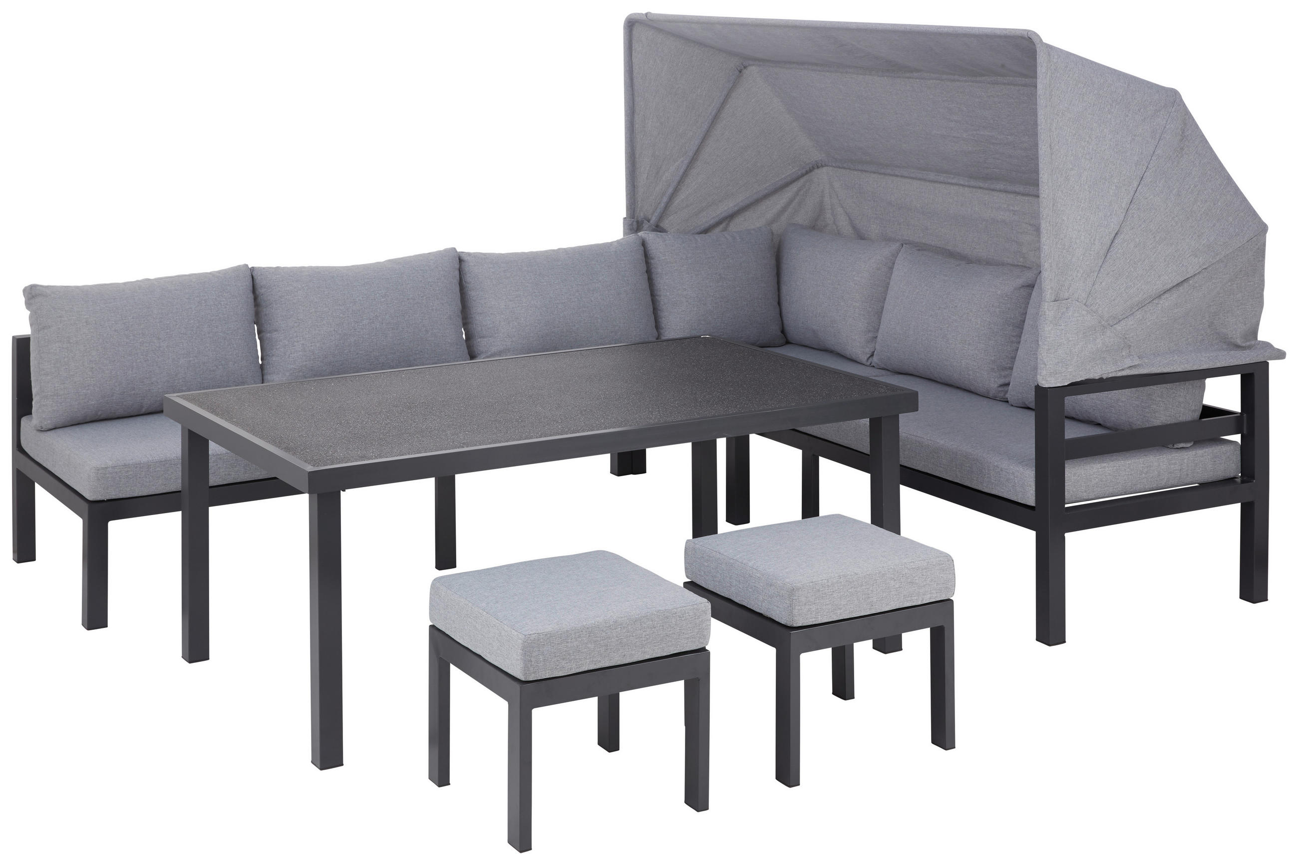 LOUNGEGARNITUR 17-teilig  200/260 cm  Aluminium  - Dunkelgrau/Anthrazit, Design, Glas/Textil (200/260cm) - Amatio