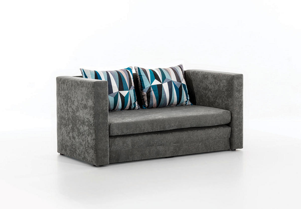 SCHLAFSOFA in Mikrovelours Blaugrau  - Blaugrau/Schwarz, Design, Kunststoff/Textil (132/62/70cm) - MID.YOU