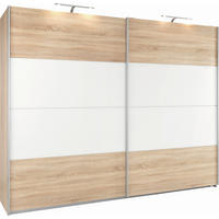 SCHWEBETÜRENSCHRANK in Weiss, Sonoma Eiche  - Weiss/Alufarben, Konventionell, Glas/Holzwerkstoff (271/210/62cm) - Xora