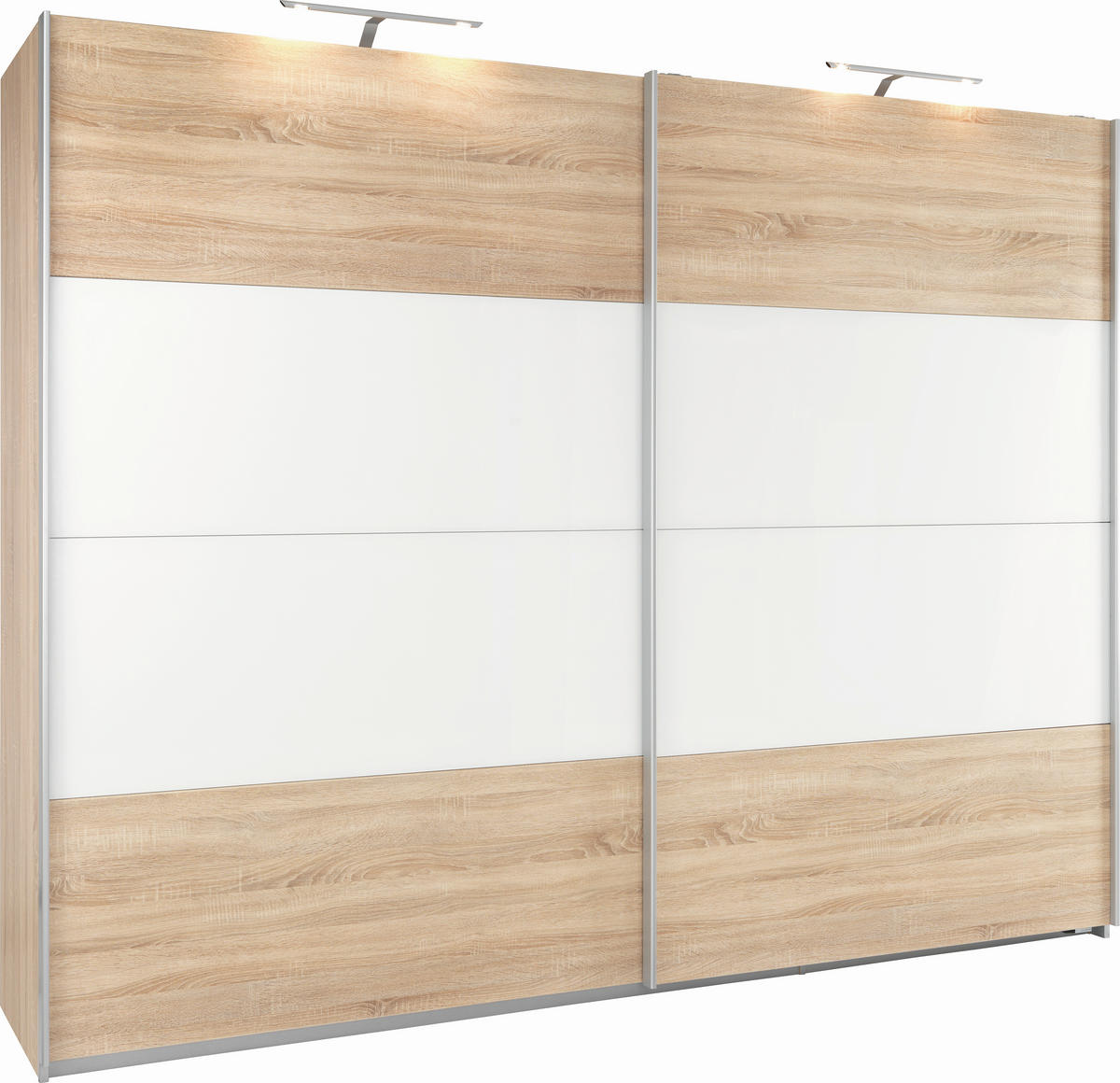 SCHWEBETÜRENSCHRANK in Weiss, Sonoma Eiche  - Weiss/Alufarben, Konventionell, Glas/Holzwerkstoff (271/210/62cm) - Xora